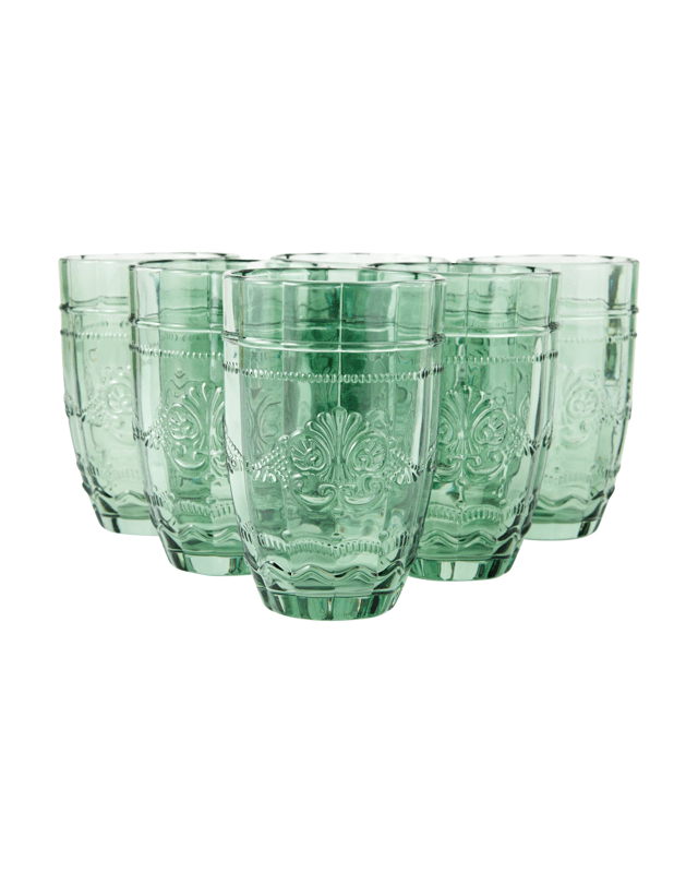 6 Green Ornate Highball Gla