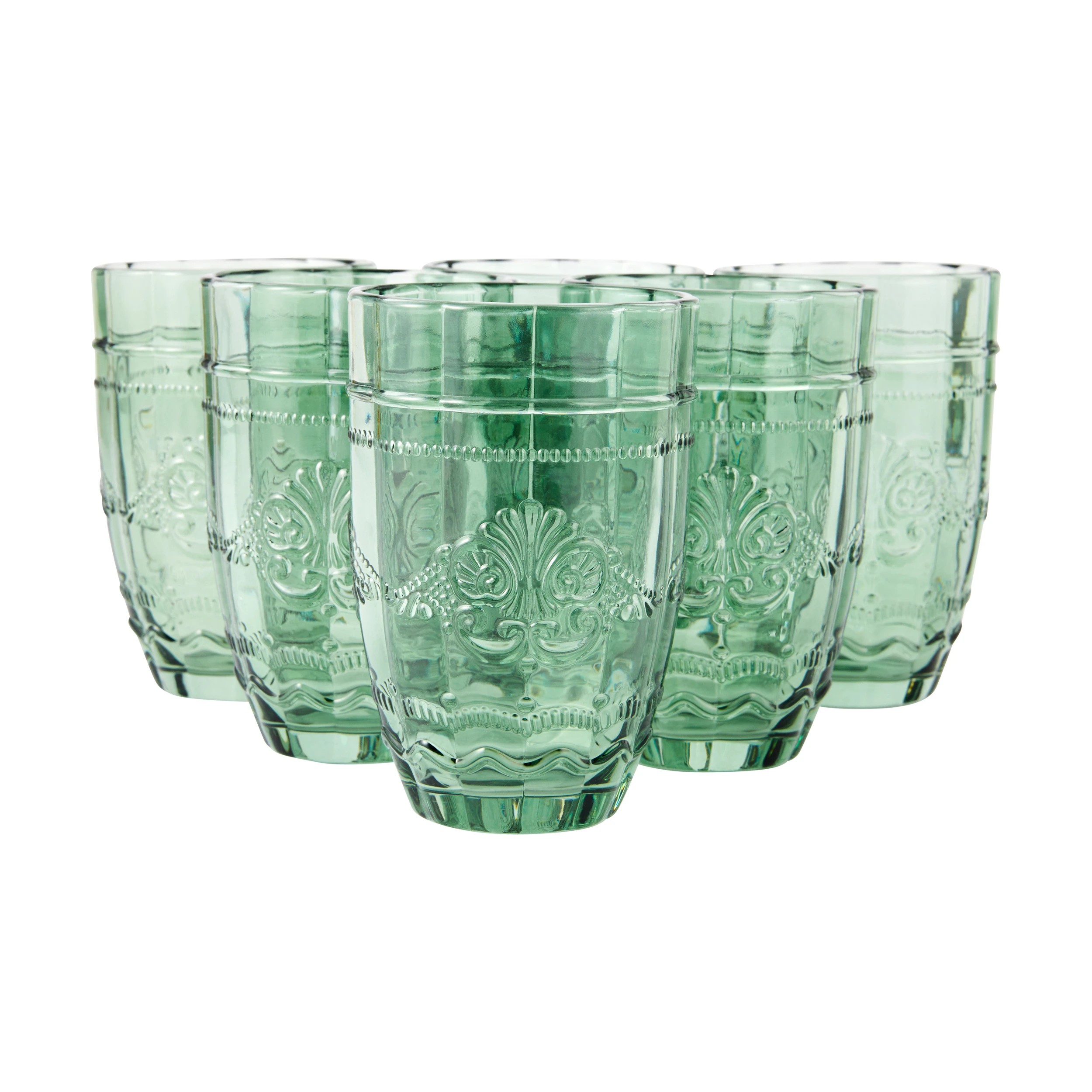 1 6 Green Ornate Highball Glasses, 1 of 5