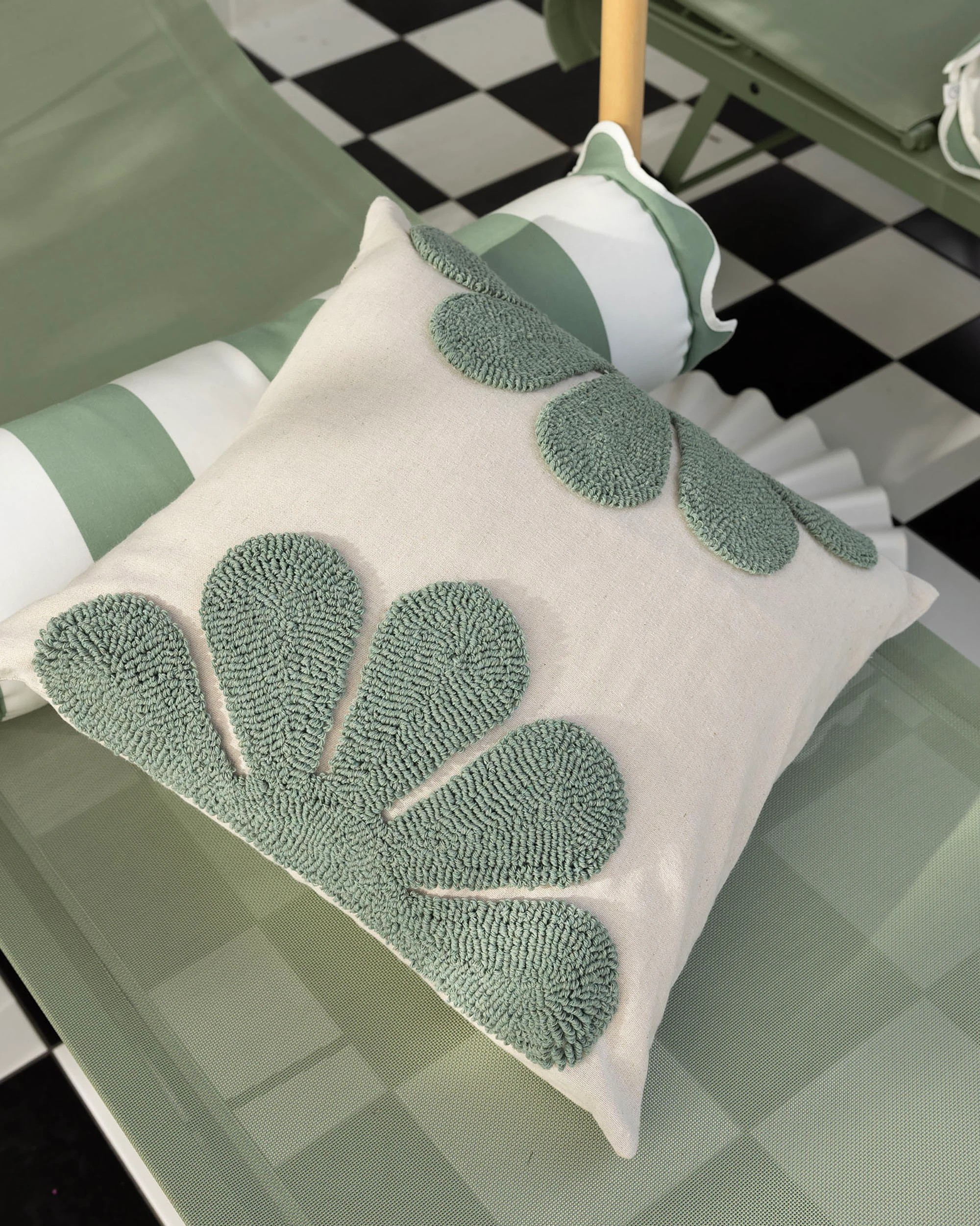 2 Bambury Florian Looped Embroidery Square Cushion Eucalyptus - Green, 2 of 5