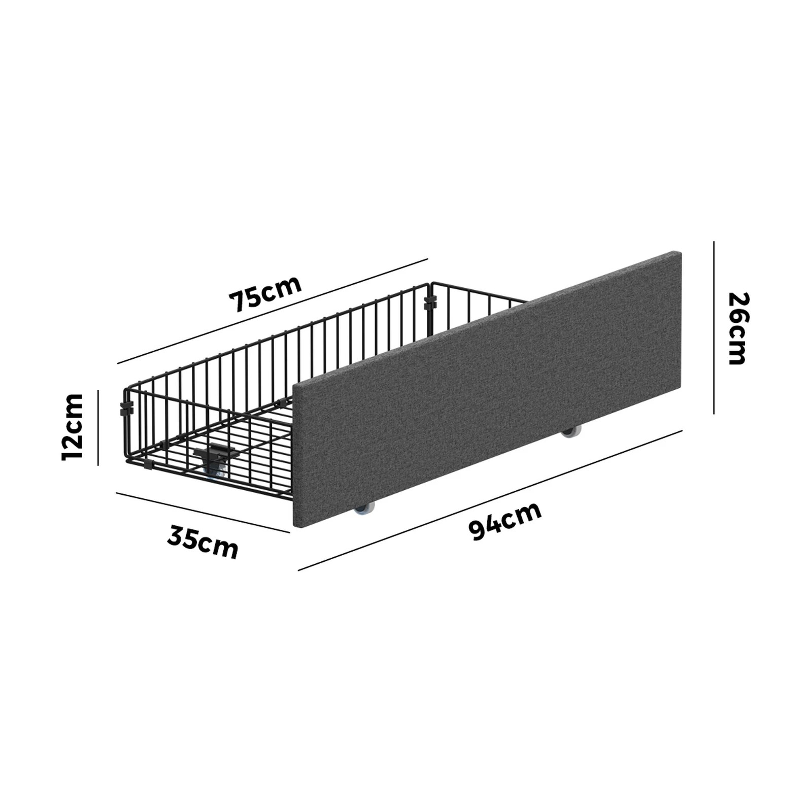 2 Oikiture 4x Trundle Drawers for Bed Frame with Wheels Metal - Grey - Grey, 2 of 9