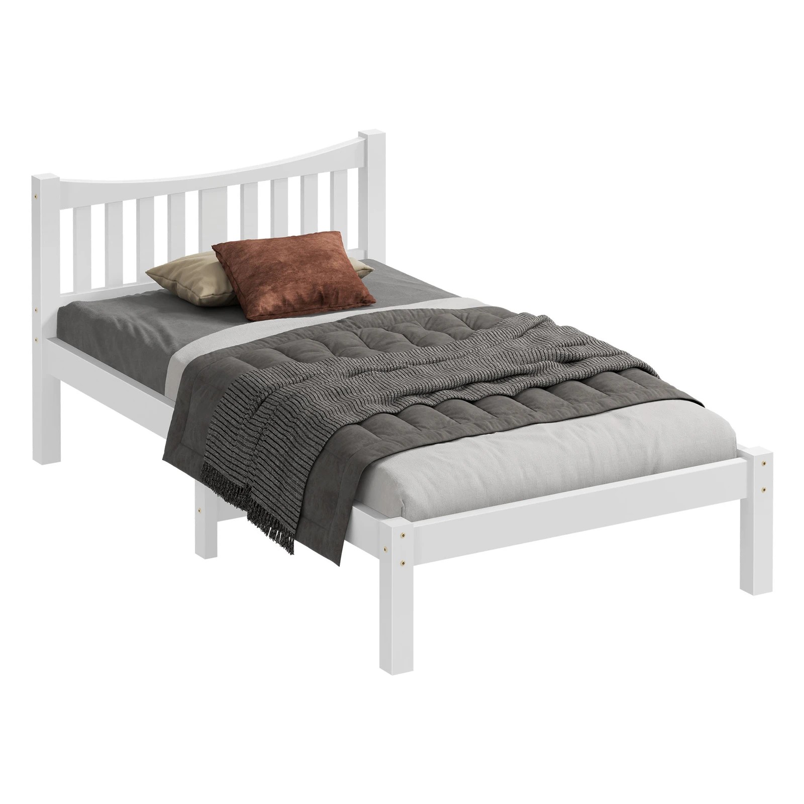 1 Alfordson Bed Frame Wooden King Single Solid Pine Timber Base Cambrie - White, 1 of 10