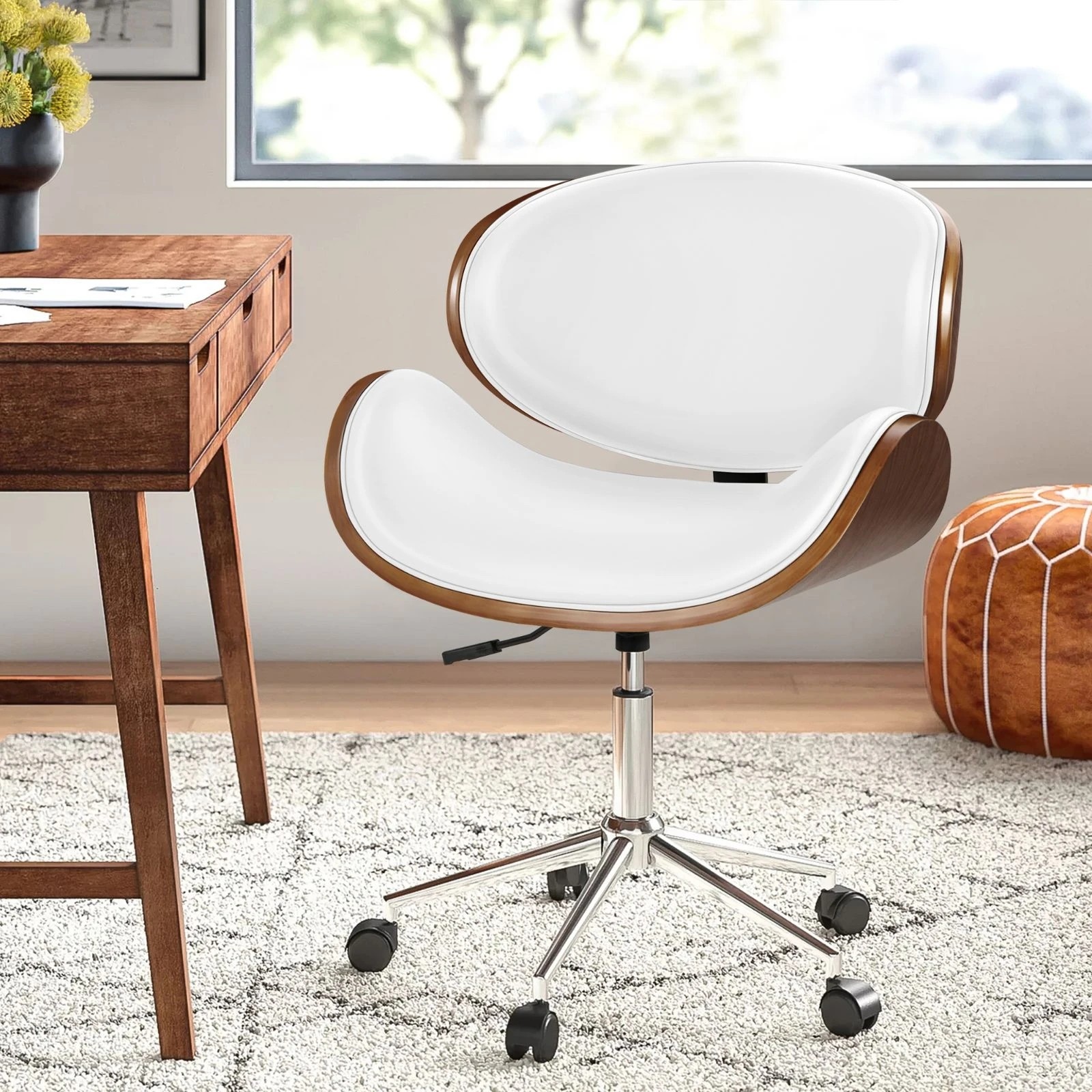 4 Alfordson Wooden Office Chair Computer Chairs Bentwood Seat Leather - White, 4 of 10