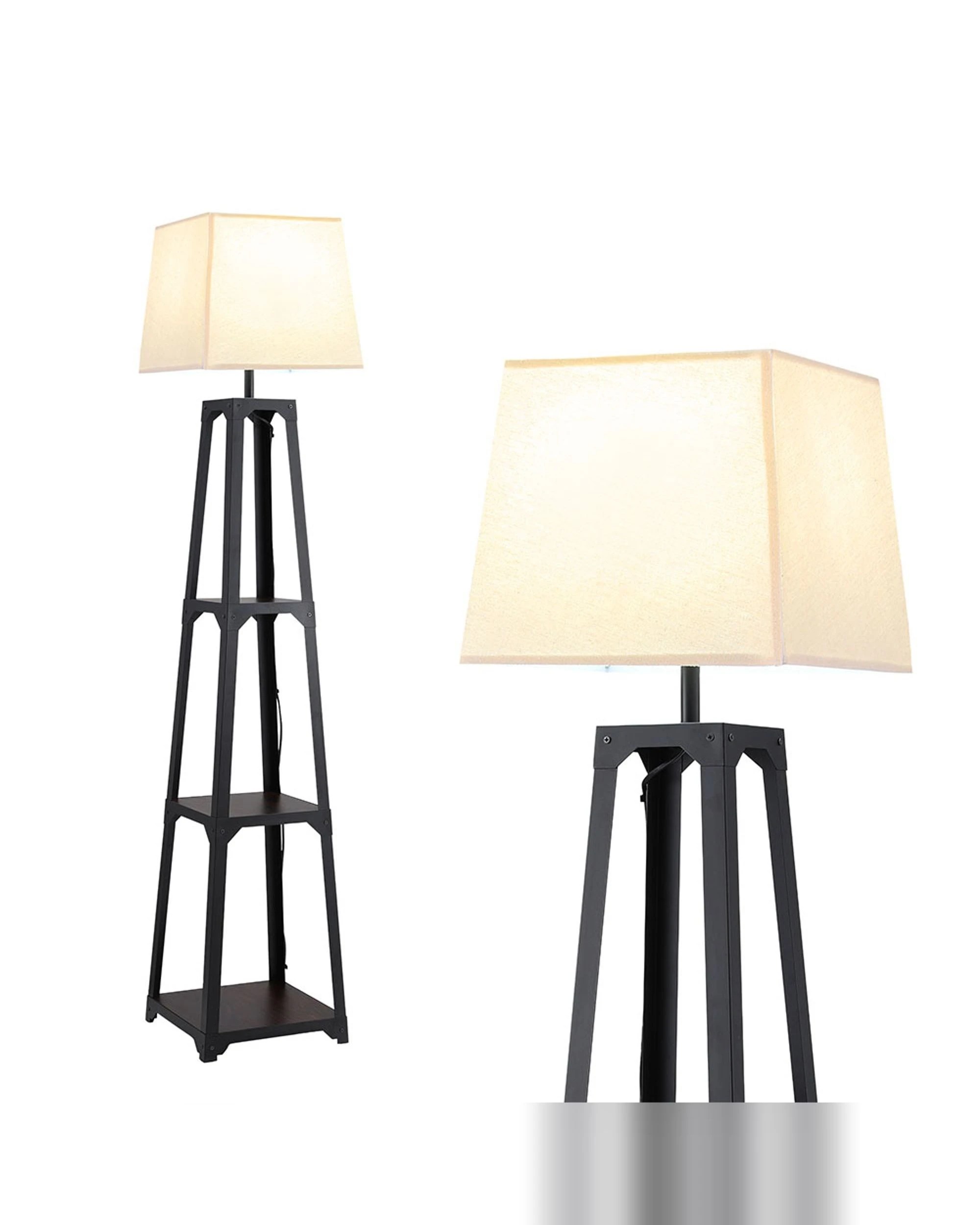 1 Artiss Floor Lamp 3 Tier Shelf Storage LED Light Stand Home Room Vintage - Black, 1 of 7