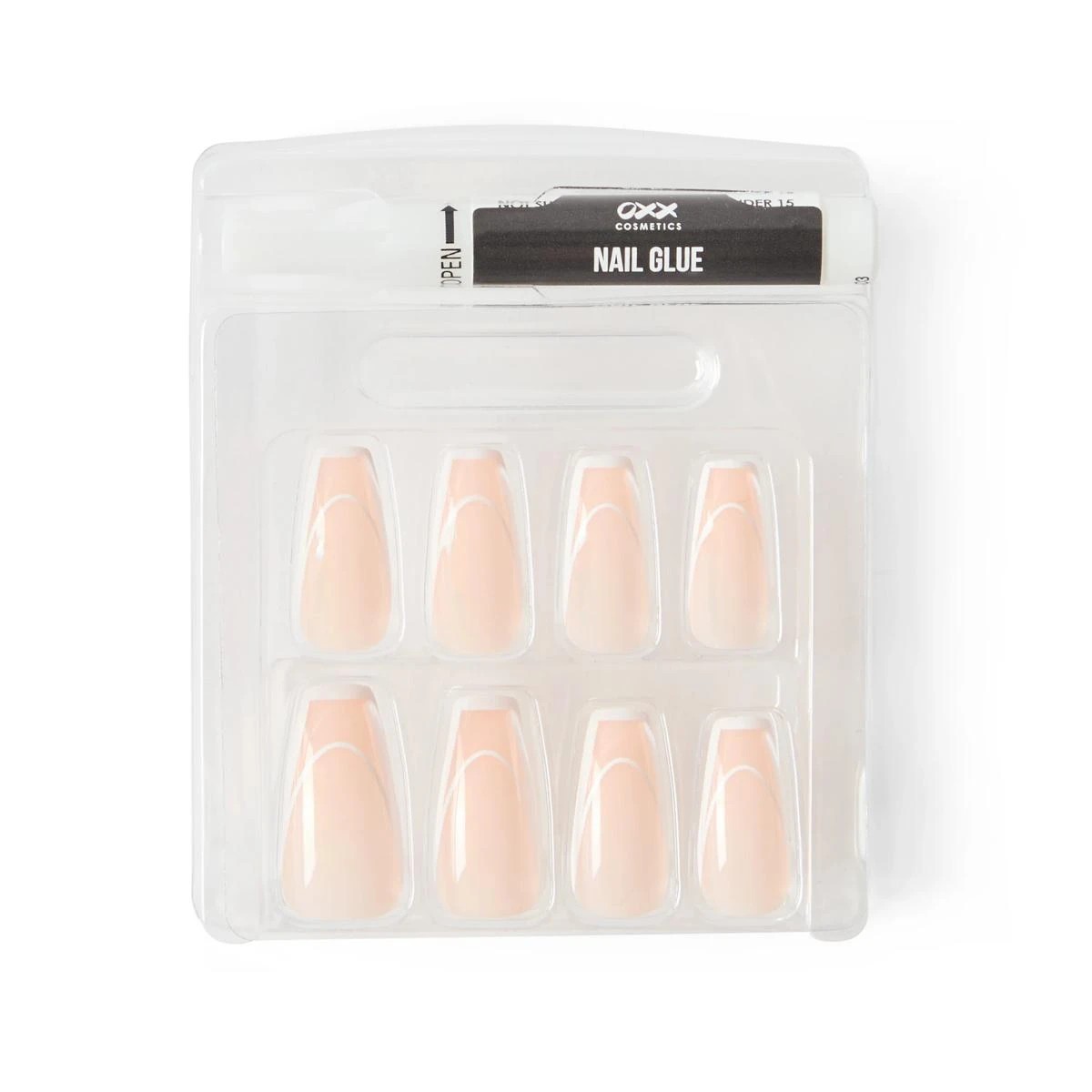 4 OXX Cosmetics 24 Pack Artificial Nails with Adhesive - Squareletto Shape, French Line, 4 of 5