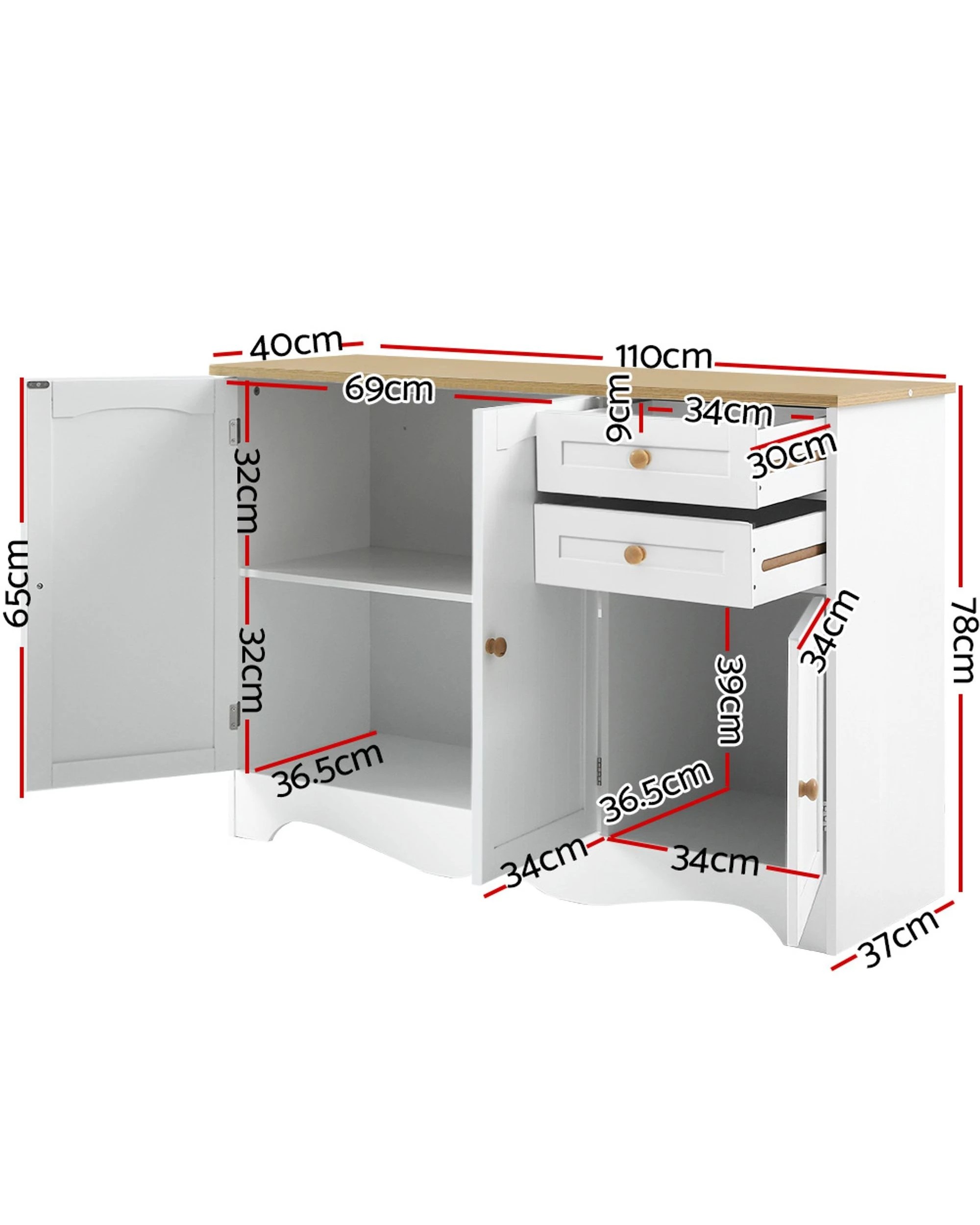 1 Artiss Buffet Sideboard 3 Doors
 - White, 1 of 2