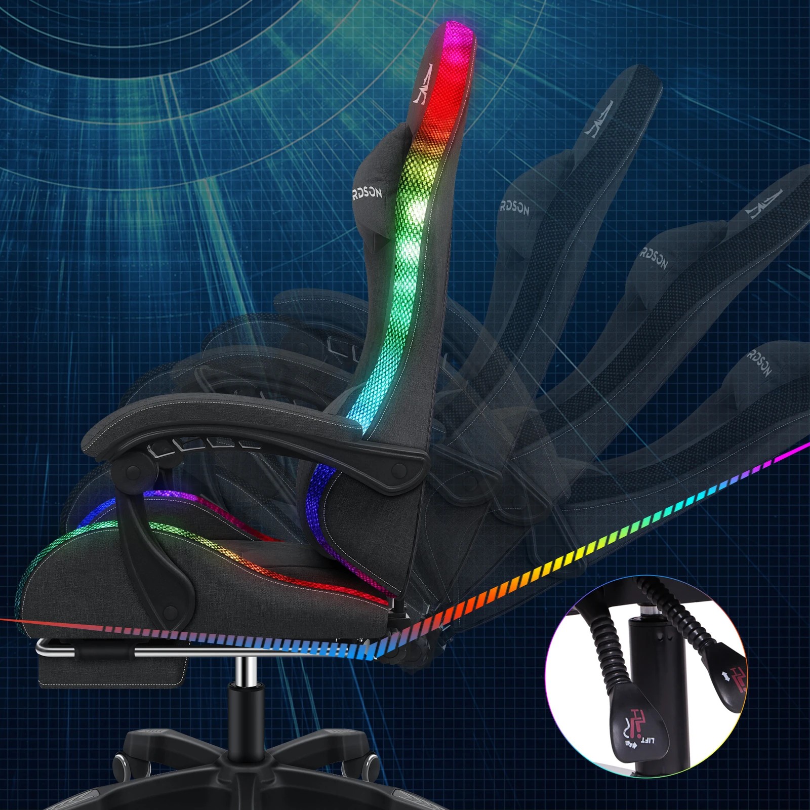 5 Alfordson Gaming Chair Office Massage 12 RGB LED Computer Seat Fabric - Dark Grey, 5 of 10