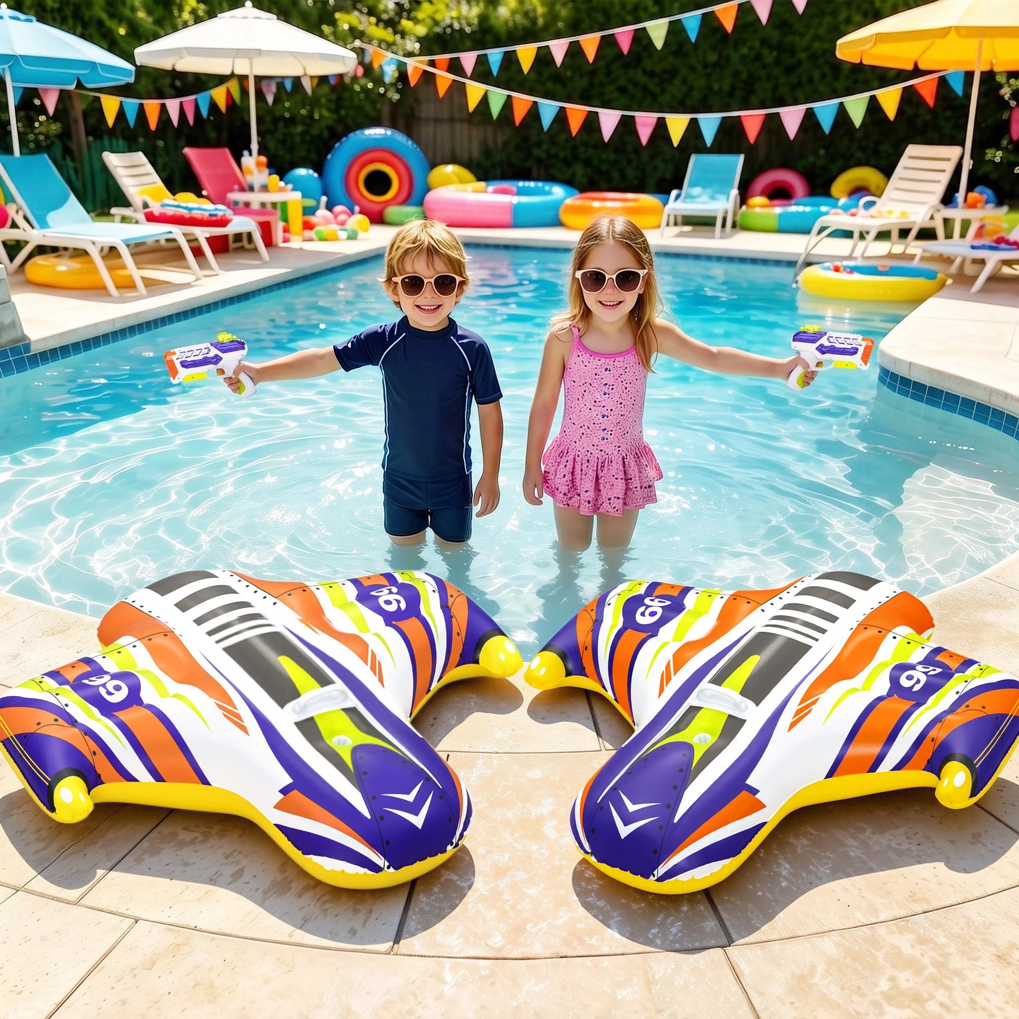 7 Bestway Spaceship Ride-On Pool Float Toy with Spray Gun 45kg Capacity Inflatable Water Cruiser - Multi, 7 of 7