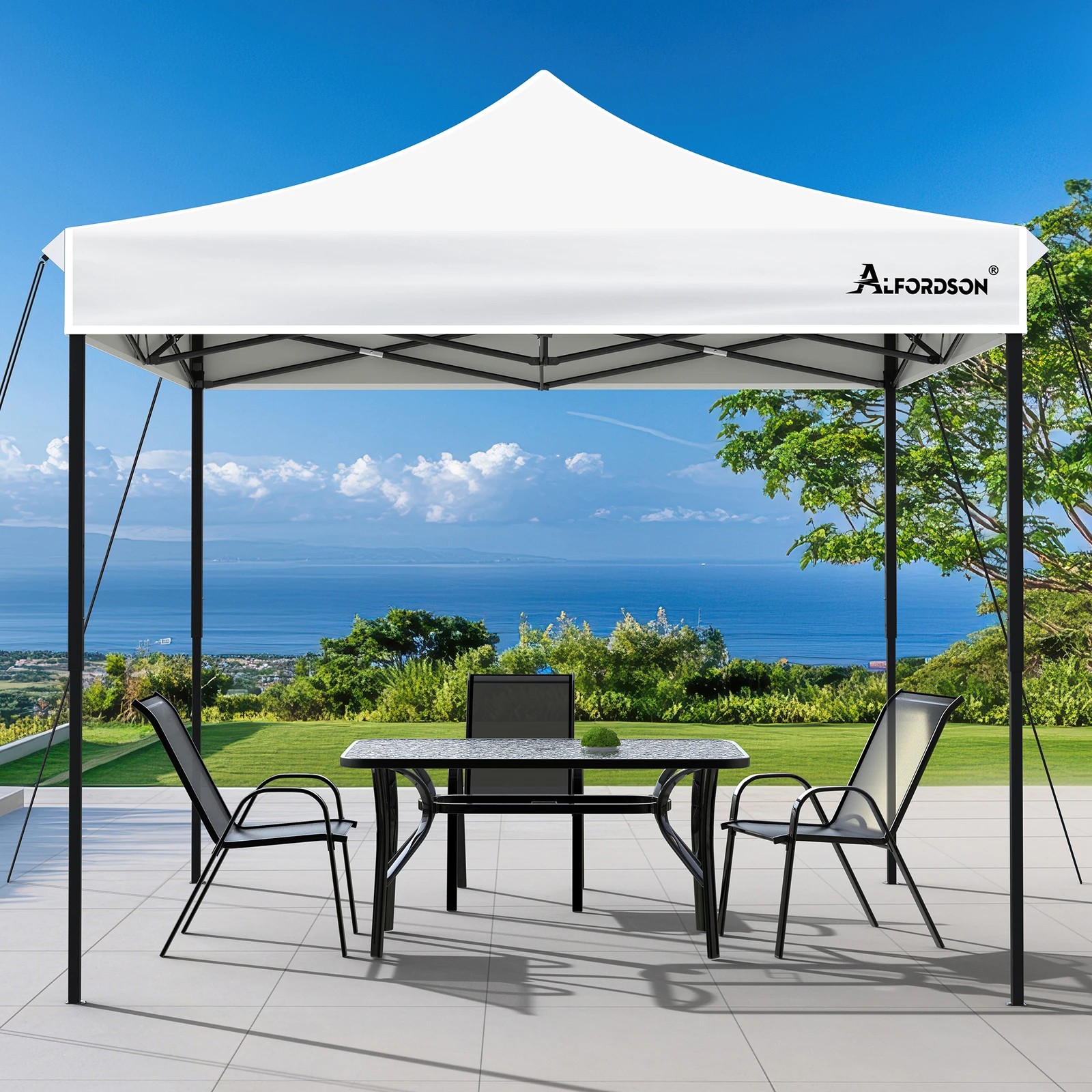 3 Alfordson Gazebo 3x3m Pop Up Marquee 600D Oxford Folding Camping Tent - White, 3 of 9