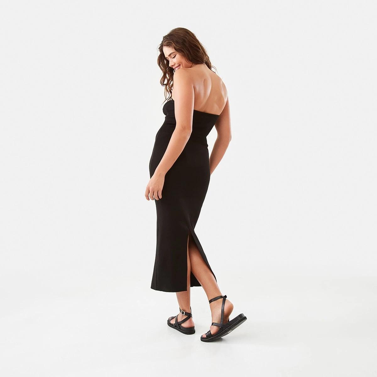 5 Sleeveless Bandeau True Knit Midi Dress Black, 5 of 9