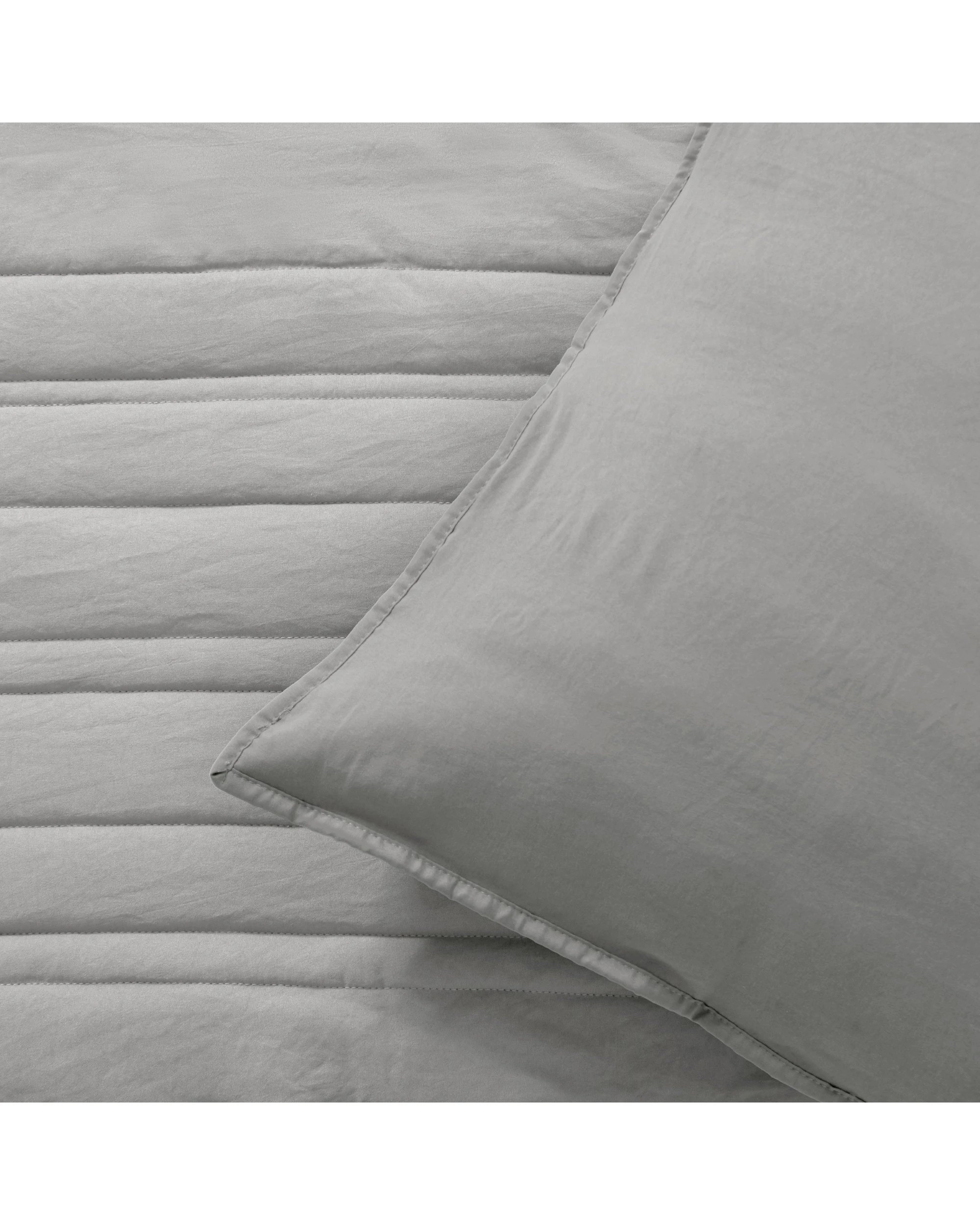 3 Dreamaker Superfine Washed Microfibre Stripe Quilted Coverlet Set - Super King Bed - Dove Grey, 3 of 7