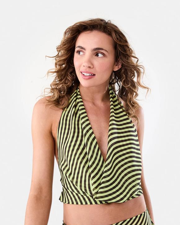 Printed Cowl Neck Halter Top