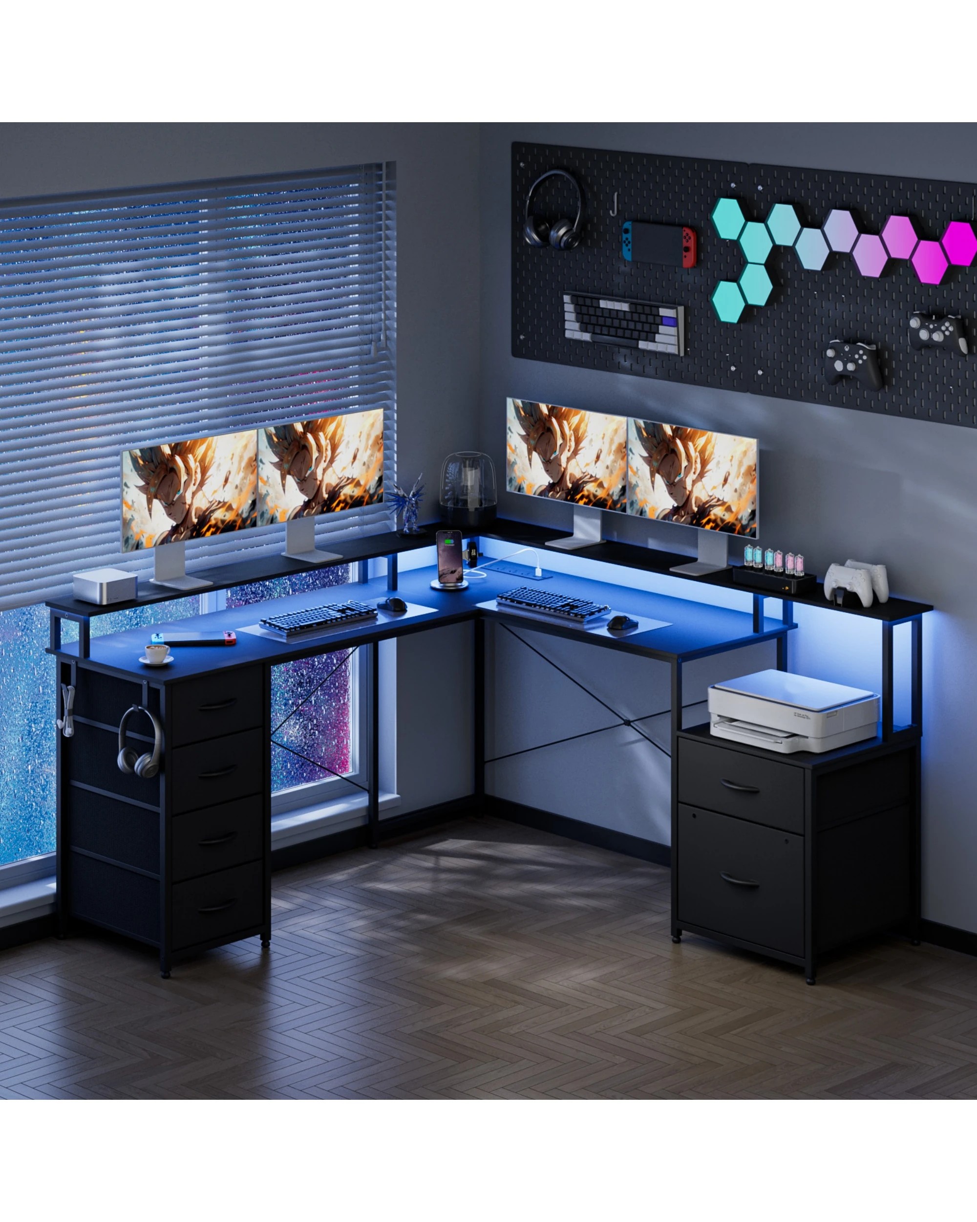 8 Advwin L Shaped Gaming Desk With Led Lights & Power Outlets, 8 of 8