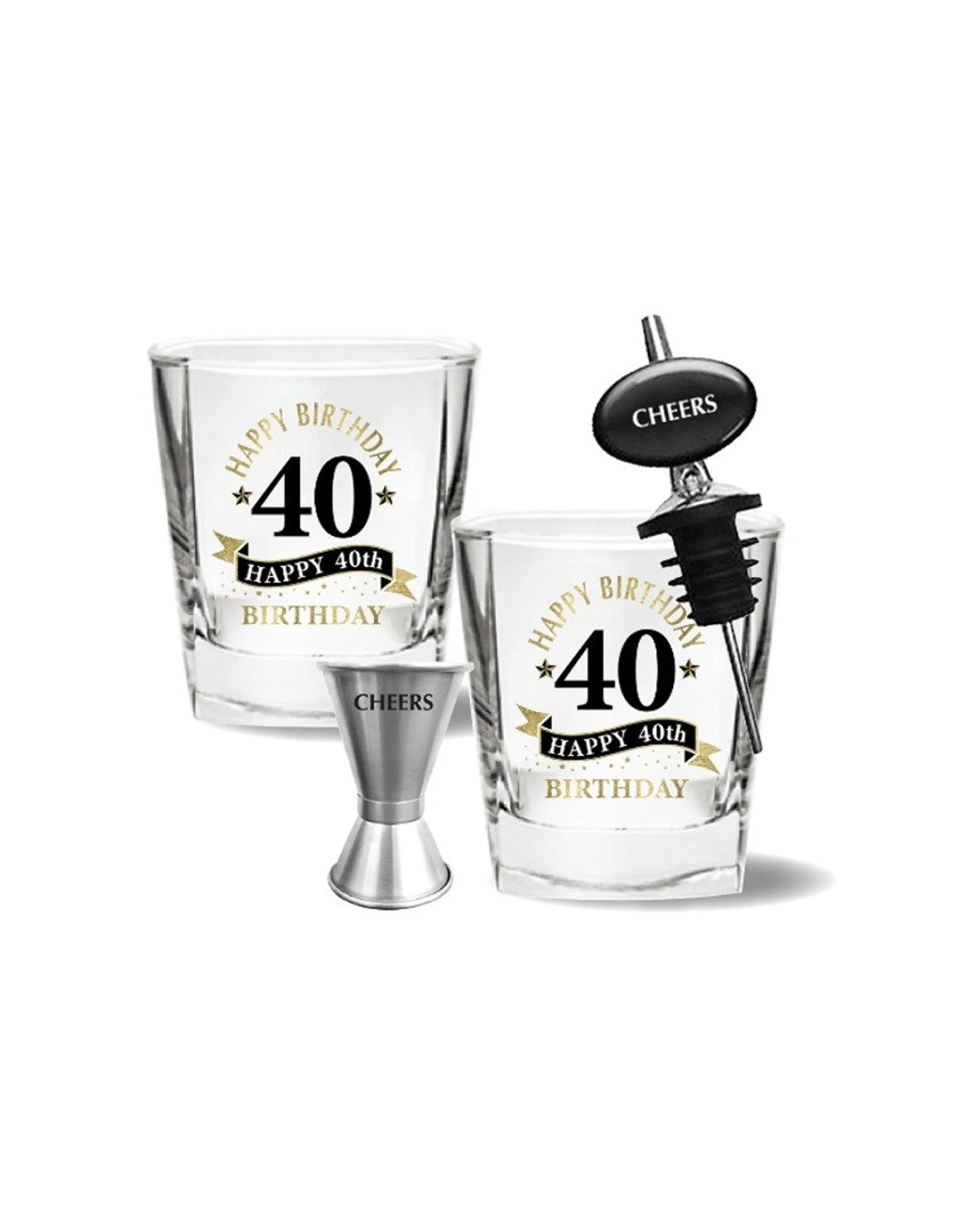 1 LMD 2pc Spirit Glass Gift Set with Jigger Pourer Happy 40th Birthday - Clear, 1 of 1
