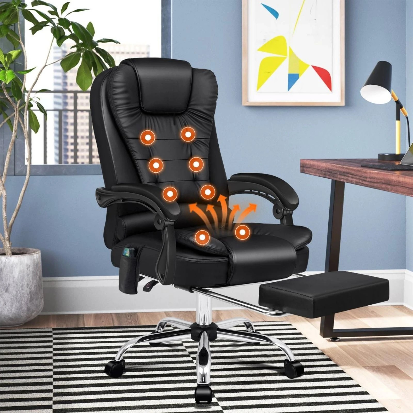 10 Alfordson Massage Office Chair Heated Seat Executive Gaming Racer PU Leather - Black, 10 of 10