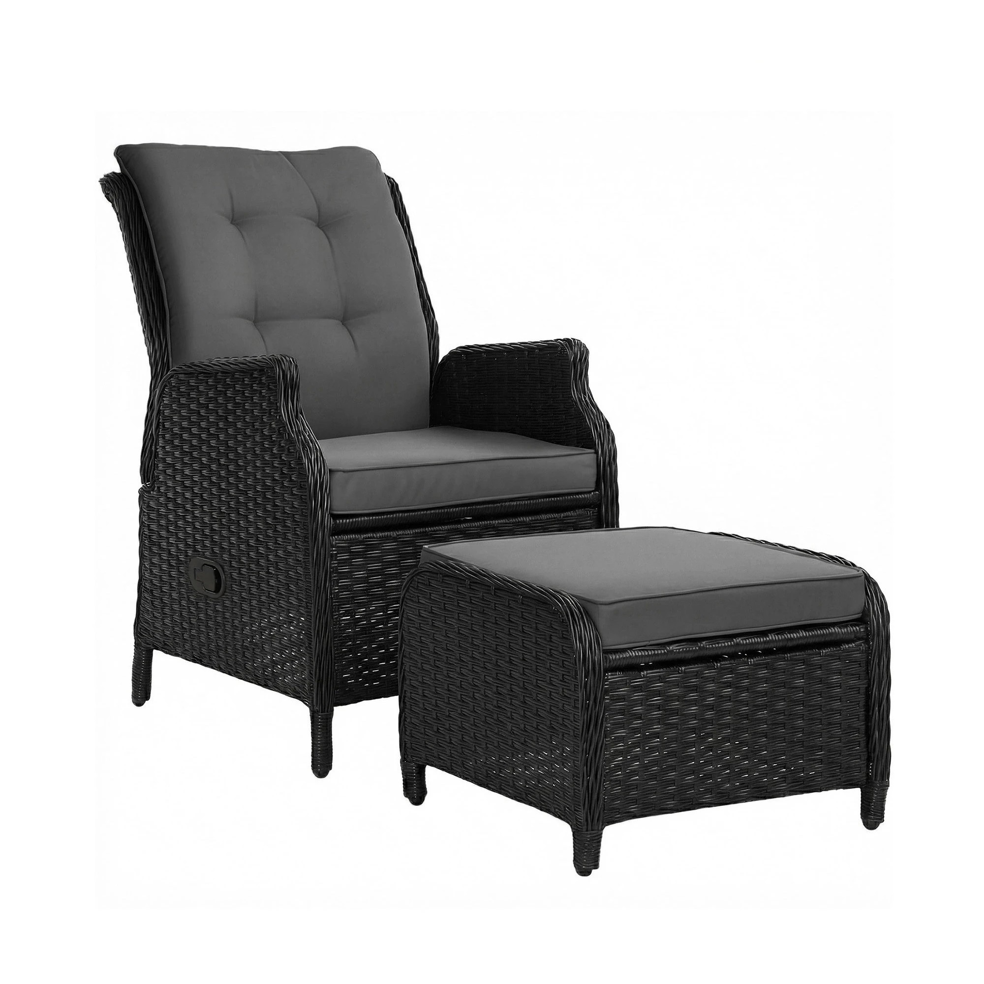 1 Gardeon Recliner Chair Sun lounge Wicker Lounger Outdoor Furniture Patio - Black, 1 of 9