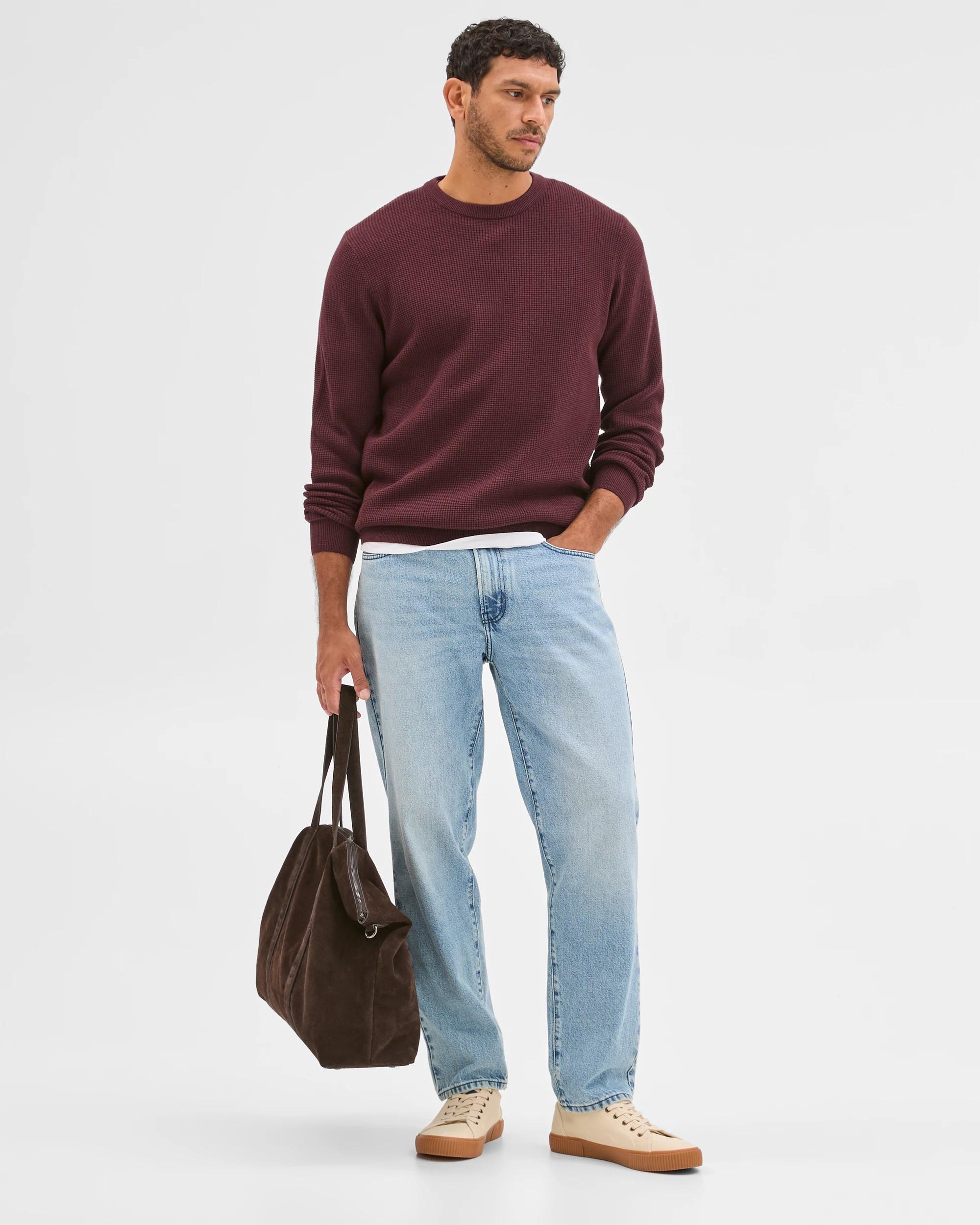 1 Target Man Australian Cotton Lightweight Waffle Knit Crew Neck Jumper OXBLOOD MARLE, 1 of 6