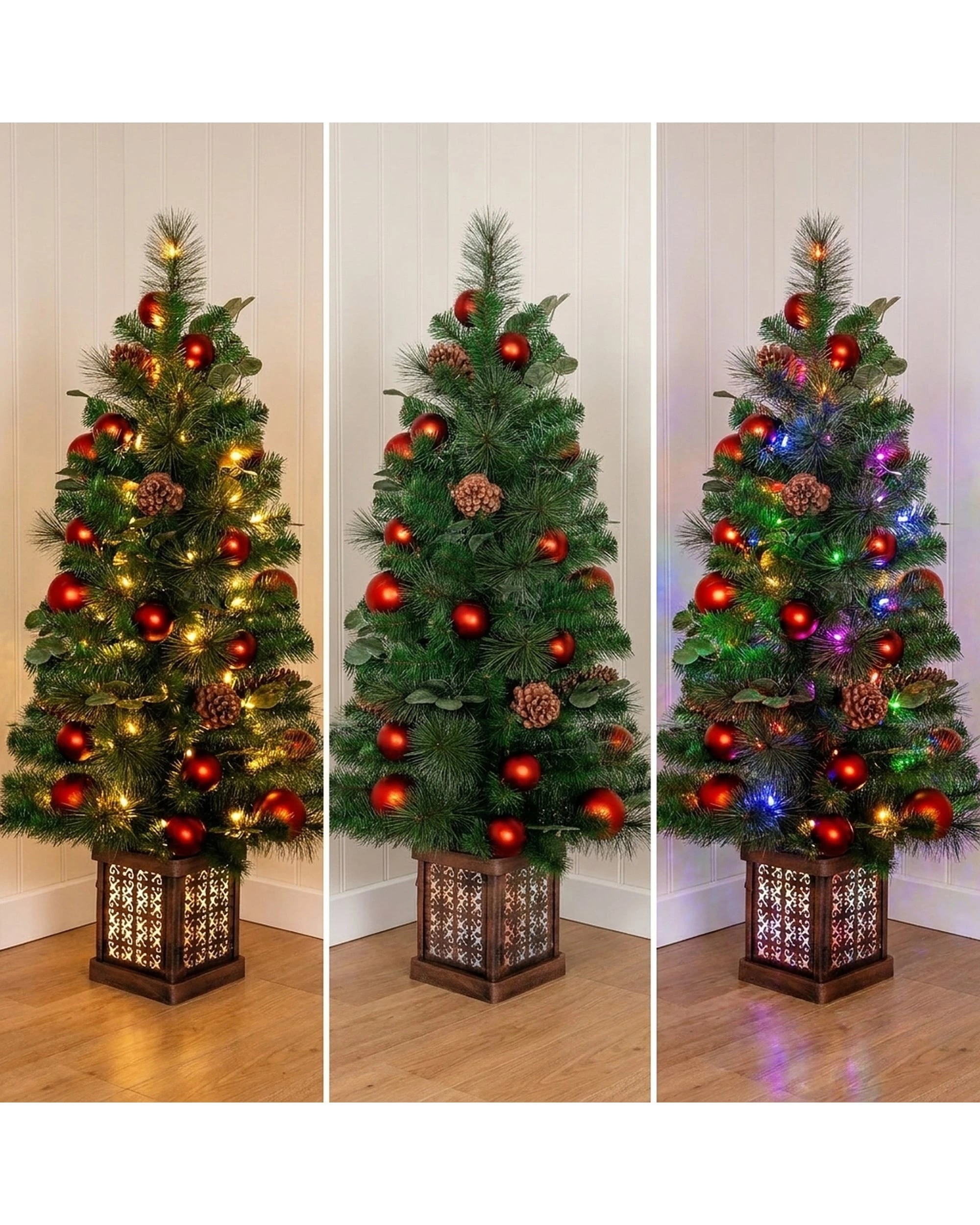 6 Christabelle 1.2m 4ft Sable Fir Potted Christmas Tree Pre Lit Multi Function LED Artificial Indoor Xmas Decor Home, 6 of 10