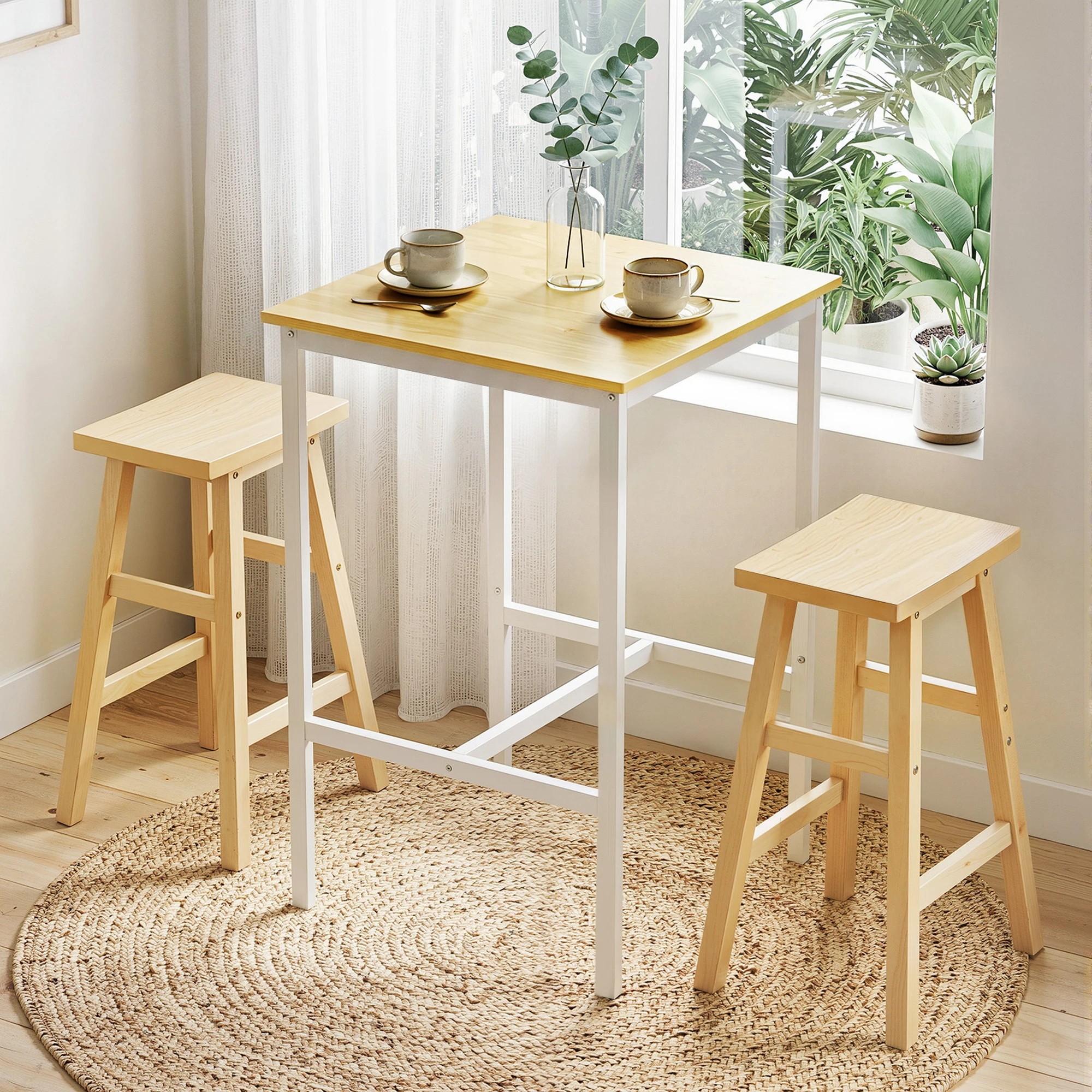 8 Artiss Bar Table Counter Kitchen Dining Desk Pub 60x92cm Square - Natural, 8 of 9
