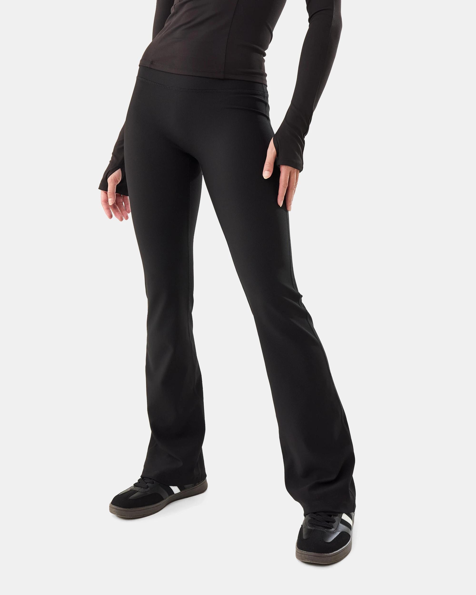 1 Active Womens Soft Rib Flared Leggings Black, 1 of 5