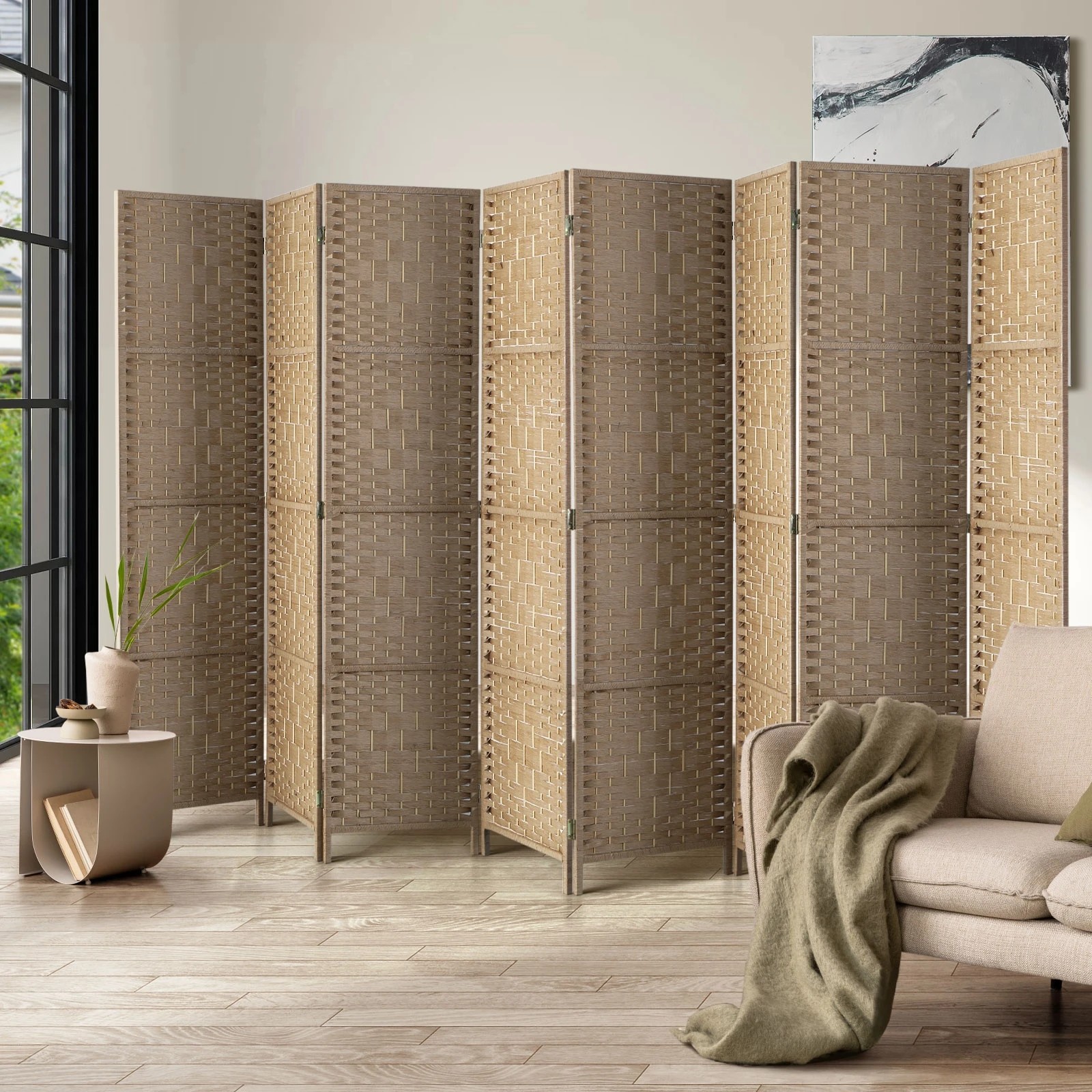 3 Oikiture 8 Panels Room Divider - Natural, 3 of 10