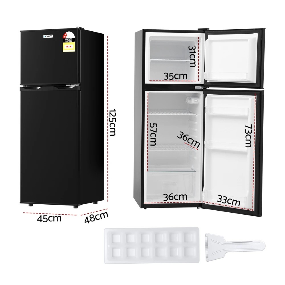 2 Devanti 122L Two Door Bar Fridge Mini Fridge with Freezer - Black, 2 of 5