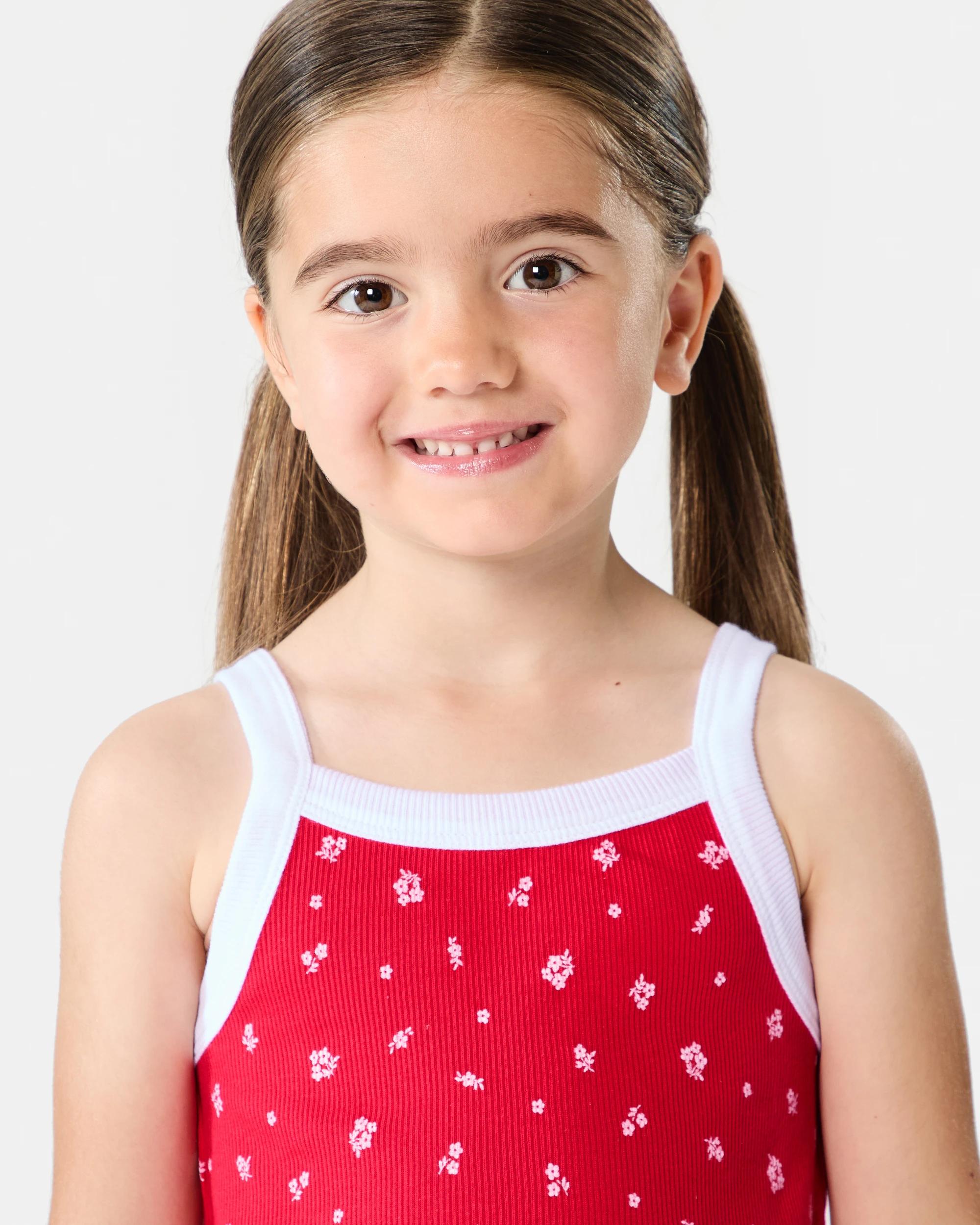 3 Sleeveless Ribbed Dress Red Floral, 3 of 7