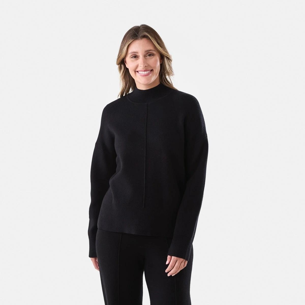 1 Compact Mock Neck Jumper Black, 1 of 6