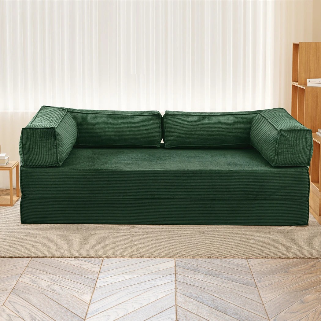 1 Levede 3 Seater 200Cm Double Corduroy Sofa Bed In Dark - Green - Green, 1 of 9