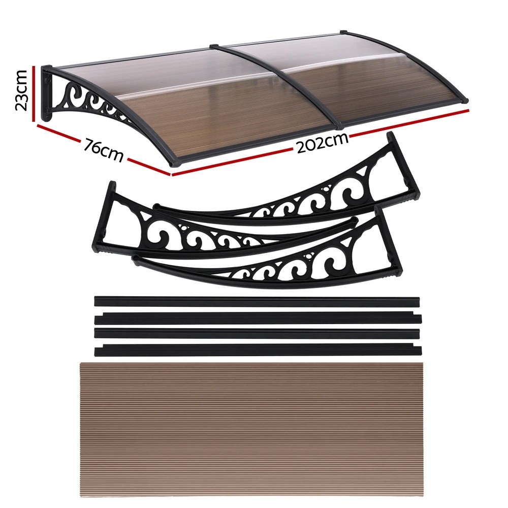 2 Instahut Window Door Awning 0.8mx2m - Brown, 2 of 9