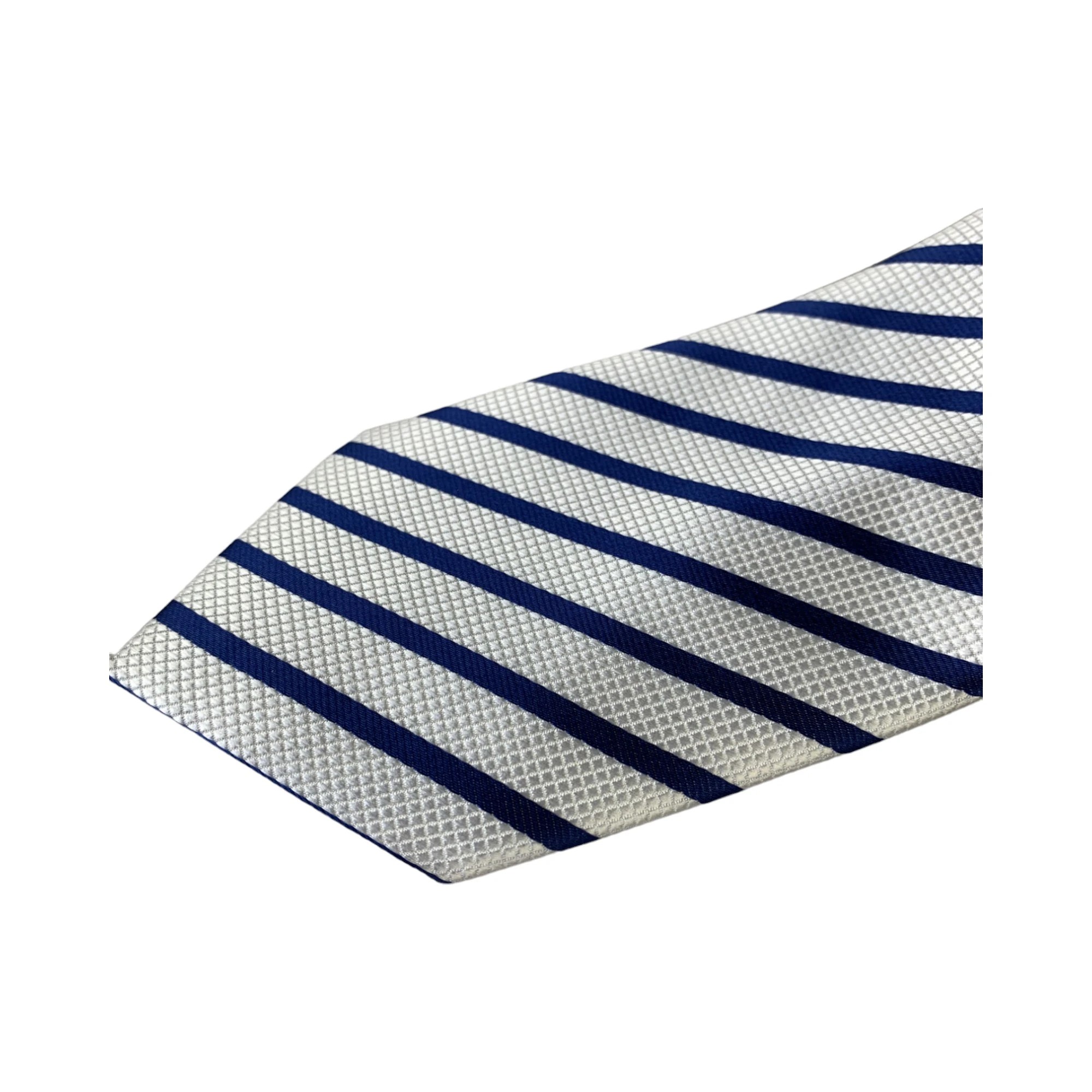 5 Zasel Mens White & Navy Thin Striped Patterned 8cm Neck Tie - Multi, 5 of 5