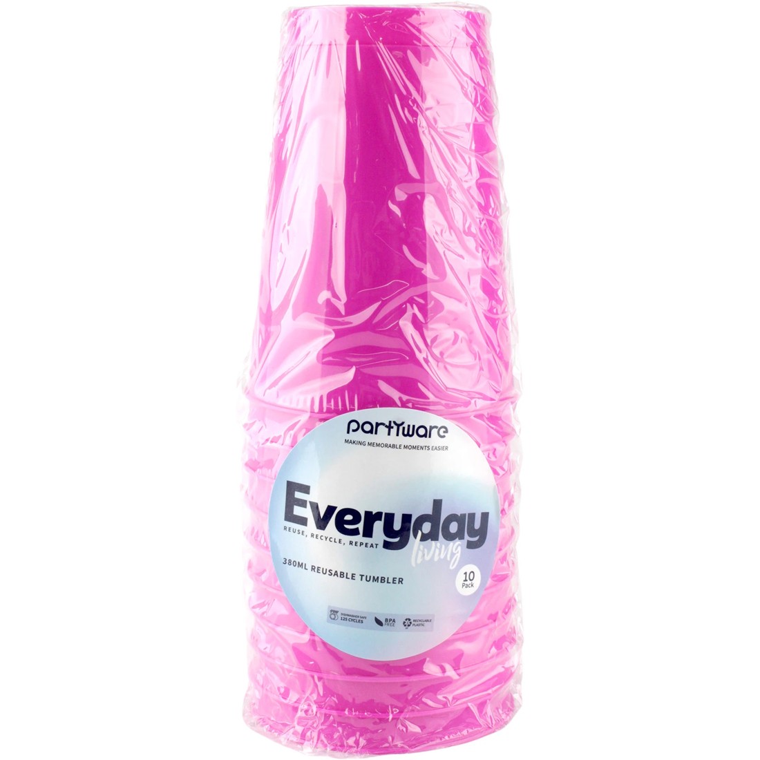 3 Partyware Fuchsia Pink Plastic Reusable Cups 380ml Pack of 10, 3 of 3