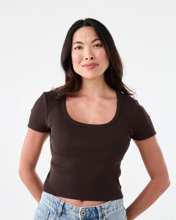 Short Sleeve Rib Square Neck T-shirt