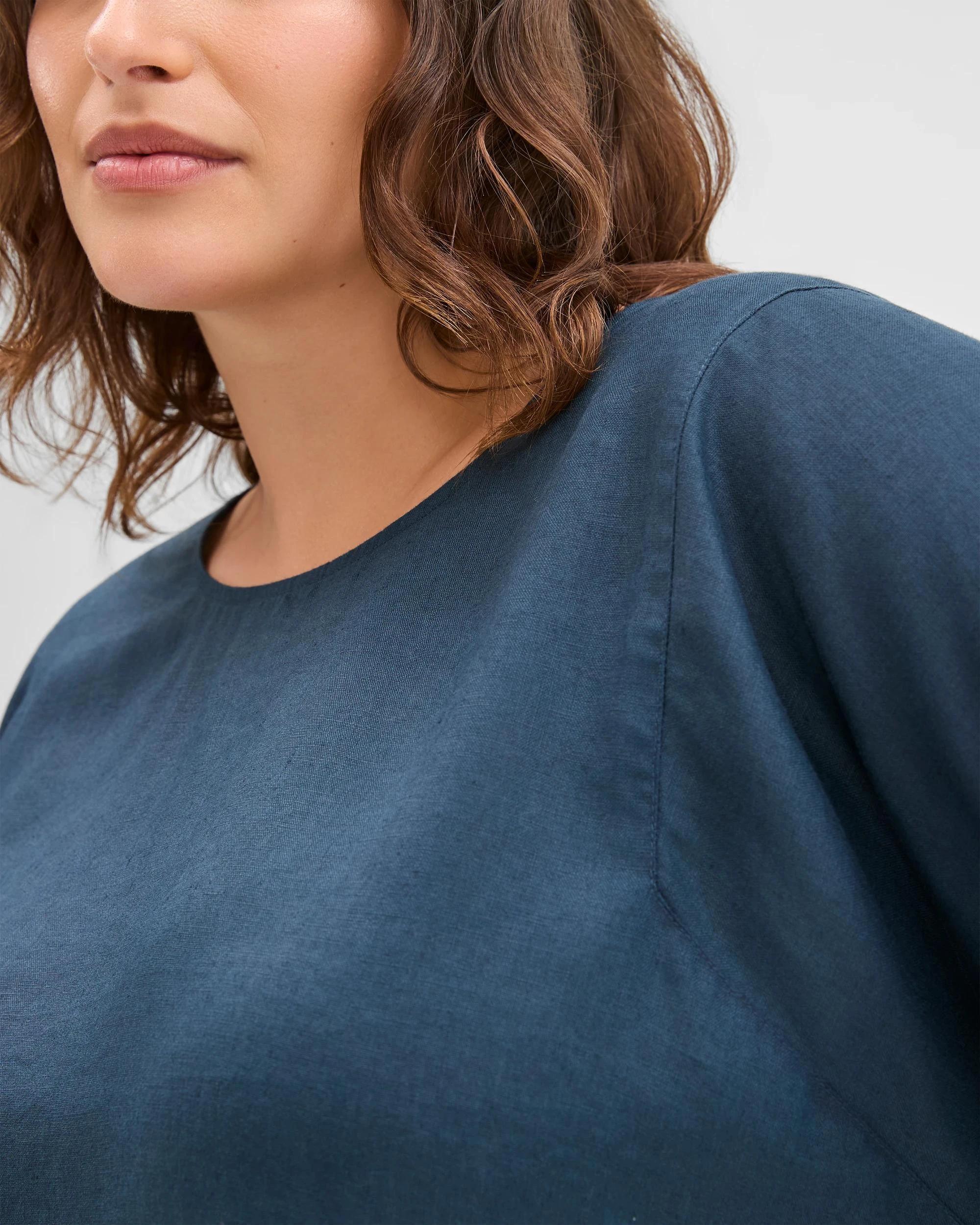 5 Target Curve Plus Size European Linen Short Sleeve Seam Detail Top SODALITE, 5 of 7