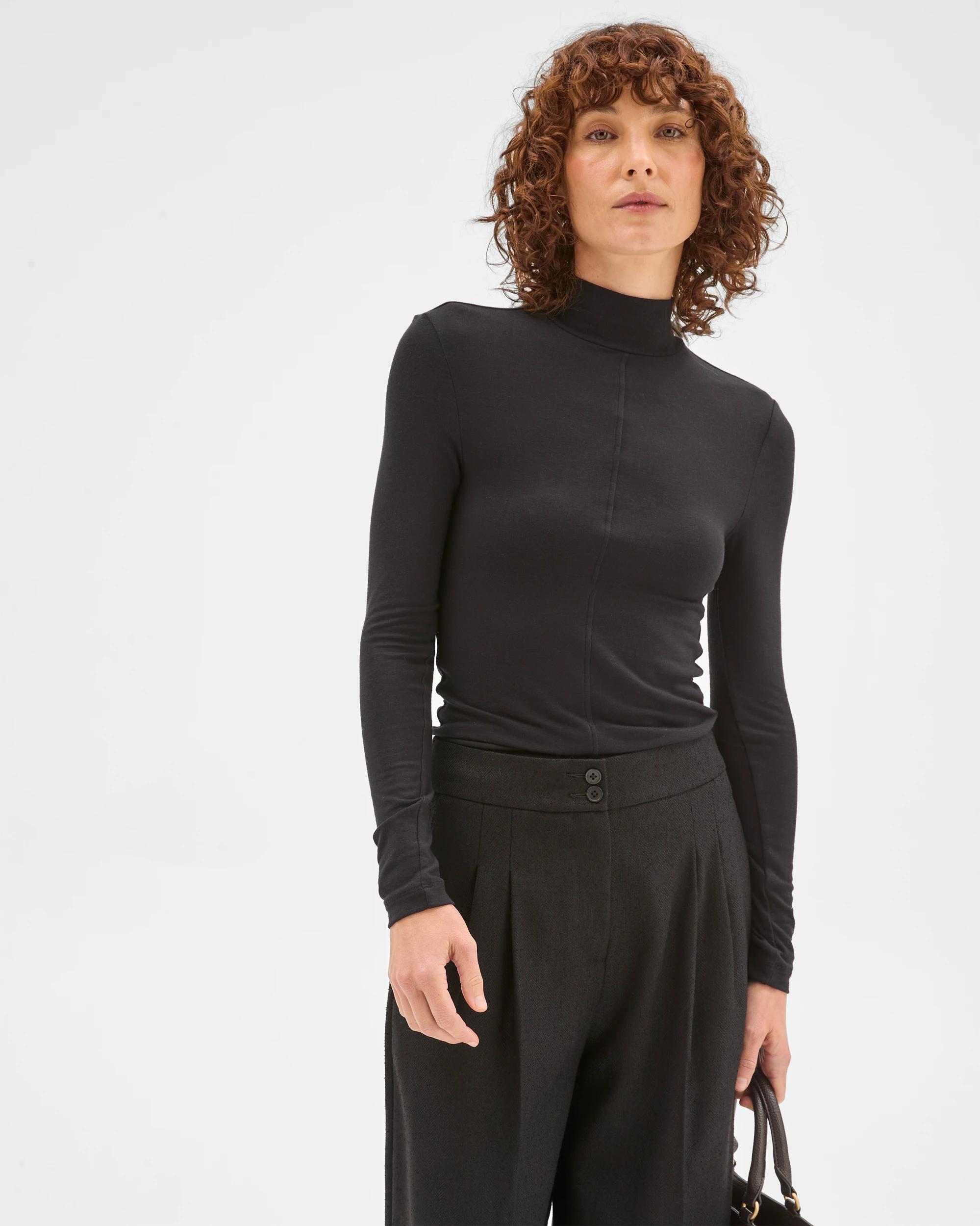 4 Preview Long Sleeve Luxe Layering Knit Skivvy Top BLACK, 4 of 9