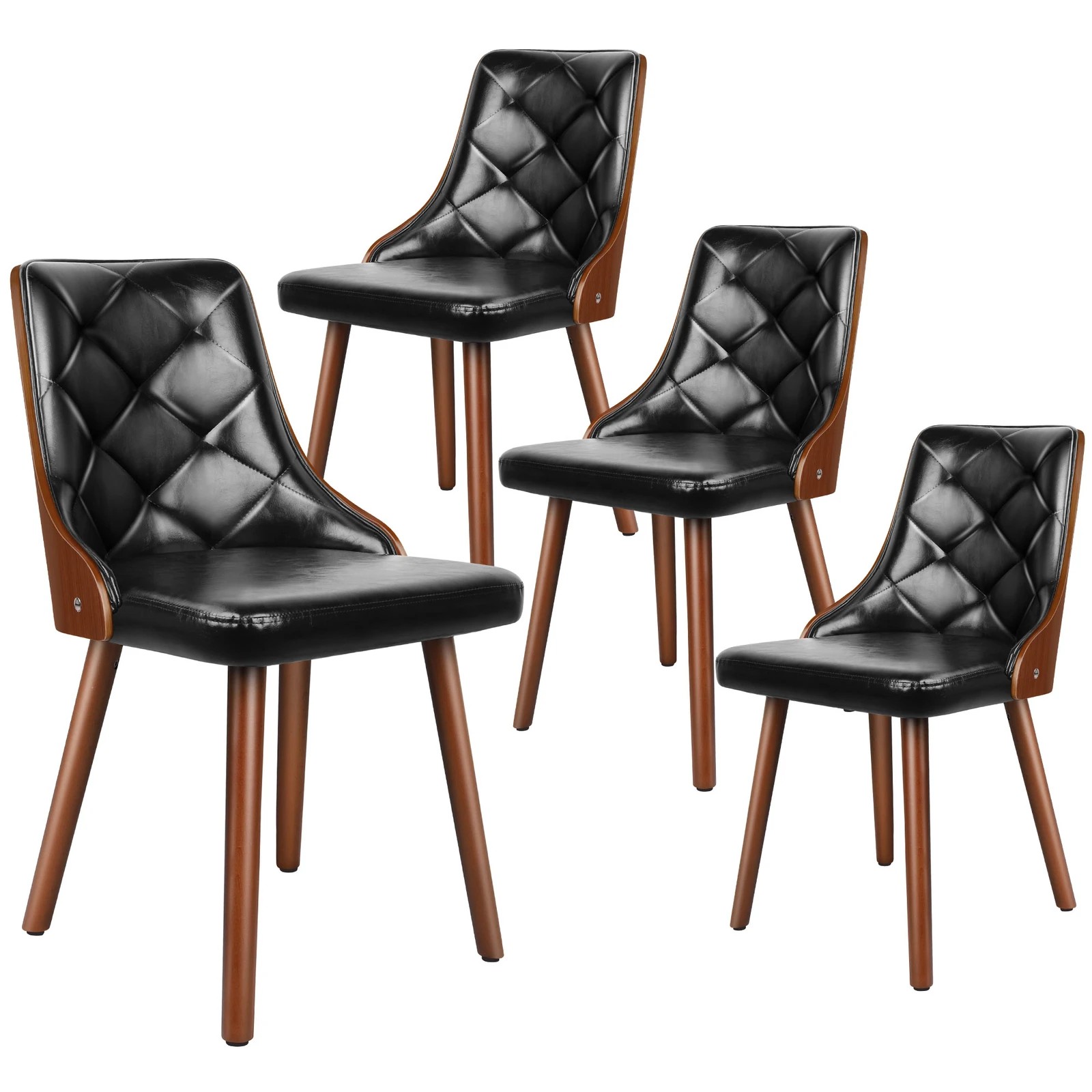 1 Alfordson 4x Dining Chairs Kitchen Lounge Padded Tufted Glossy PU Leather - Black, 1 of 4