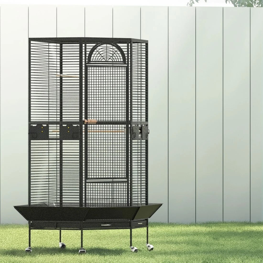 4 i.Pet Bird Cage Large Jumbo Aviary Budgie Perch Cage Parrot Stand Wheels Corner - Black, 4 of 6