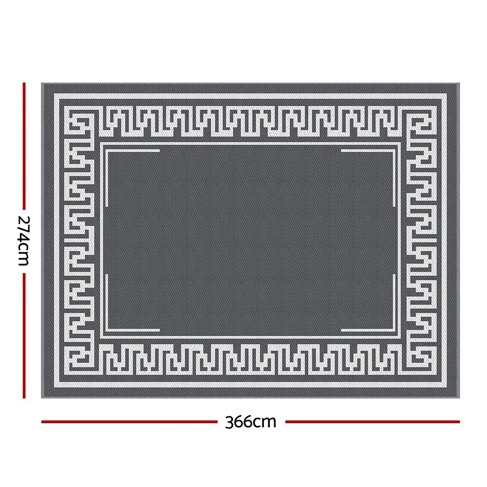 2 Gardeon Outdoor Rugs 274x366cm Large Carpet Reversible Area Mat PP Dual-Sided Patio Rug Greek Key - Grey, 2 of 8