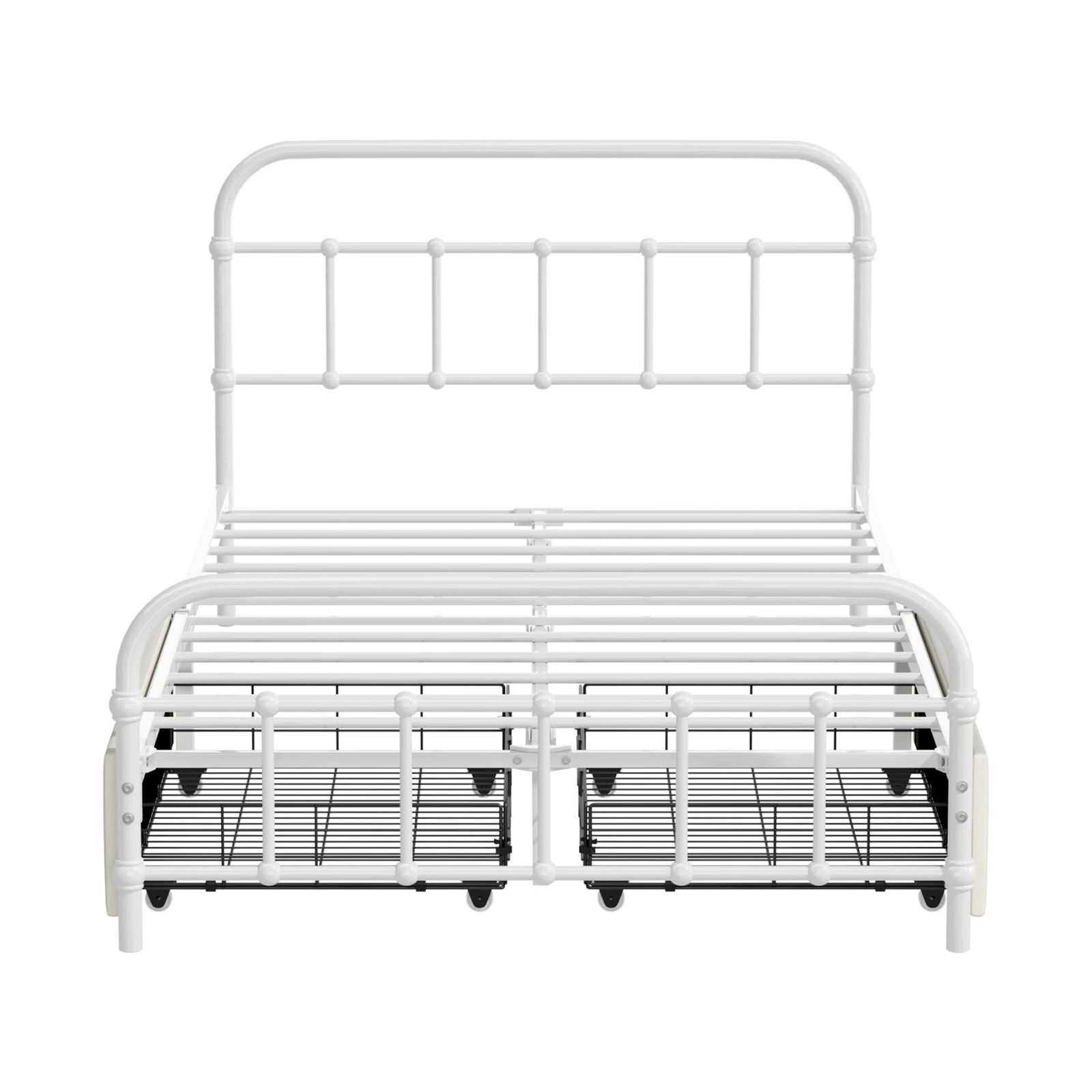 7 Oikiture Metal Bed Frame King Single Size Bed Base with 2 Drawers - White, 7 of 9