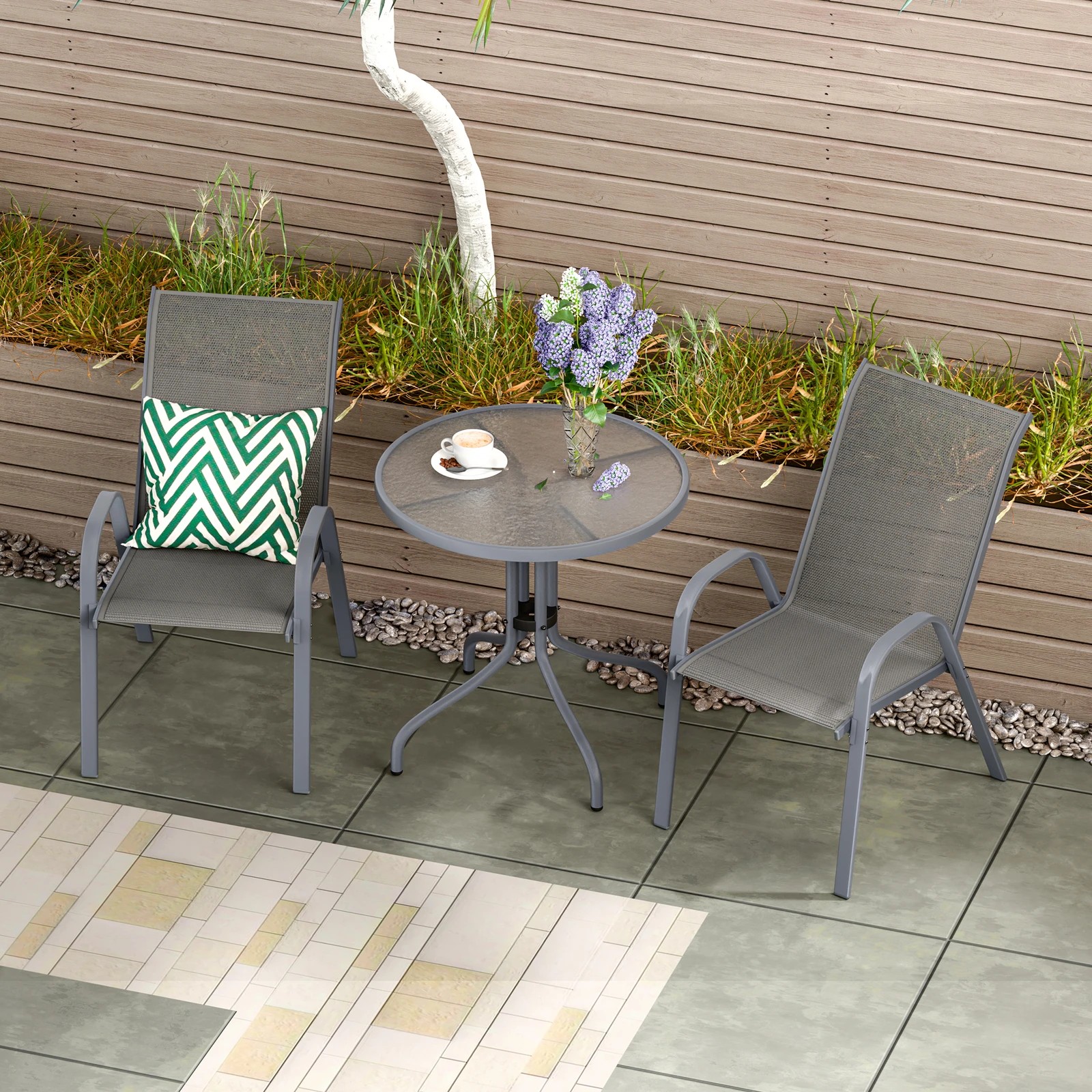3 Alfordson 4x Outdoor Lounge Chairs Patio Dining Furniture Garden Stackable - Grey, 3 of 10