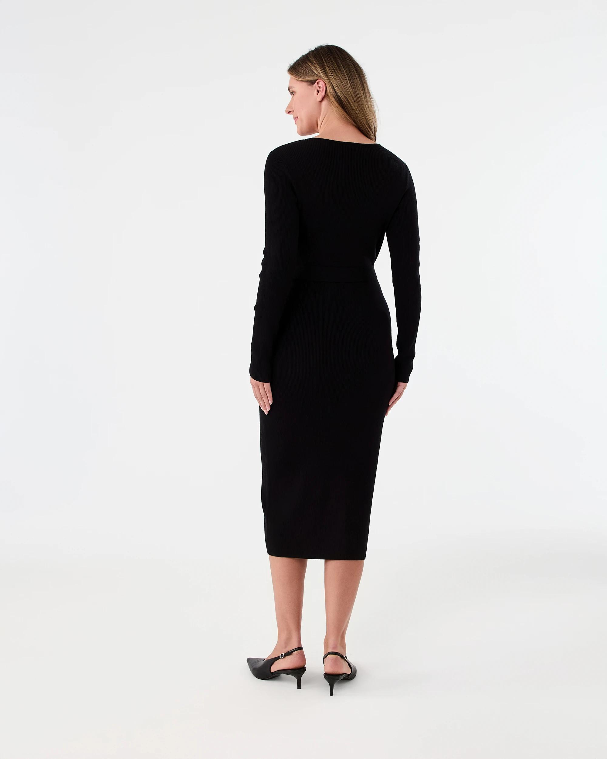 3 Long Sleeve True Knit Button Through Midi Dress Black, 3 of 6