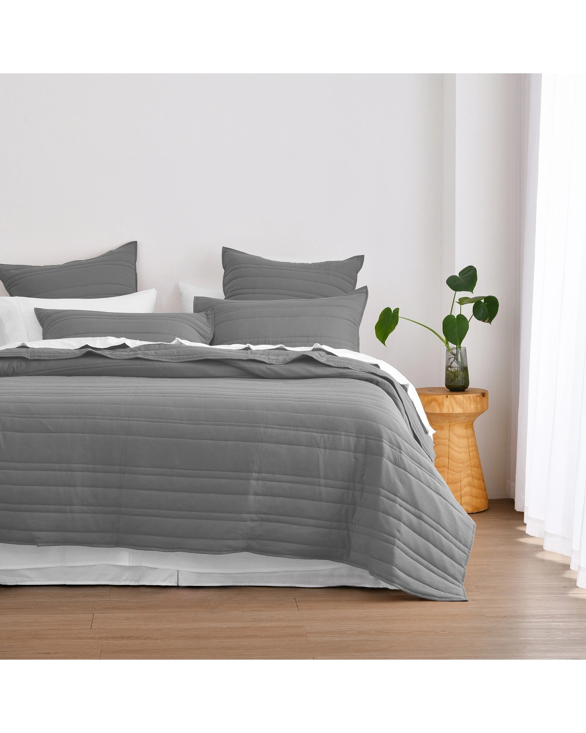 1 Dreamaker Superfine Washed Microfibre Stripe Quilted Coverlet Set - Queen/King - Charcoal, 1 of 7