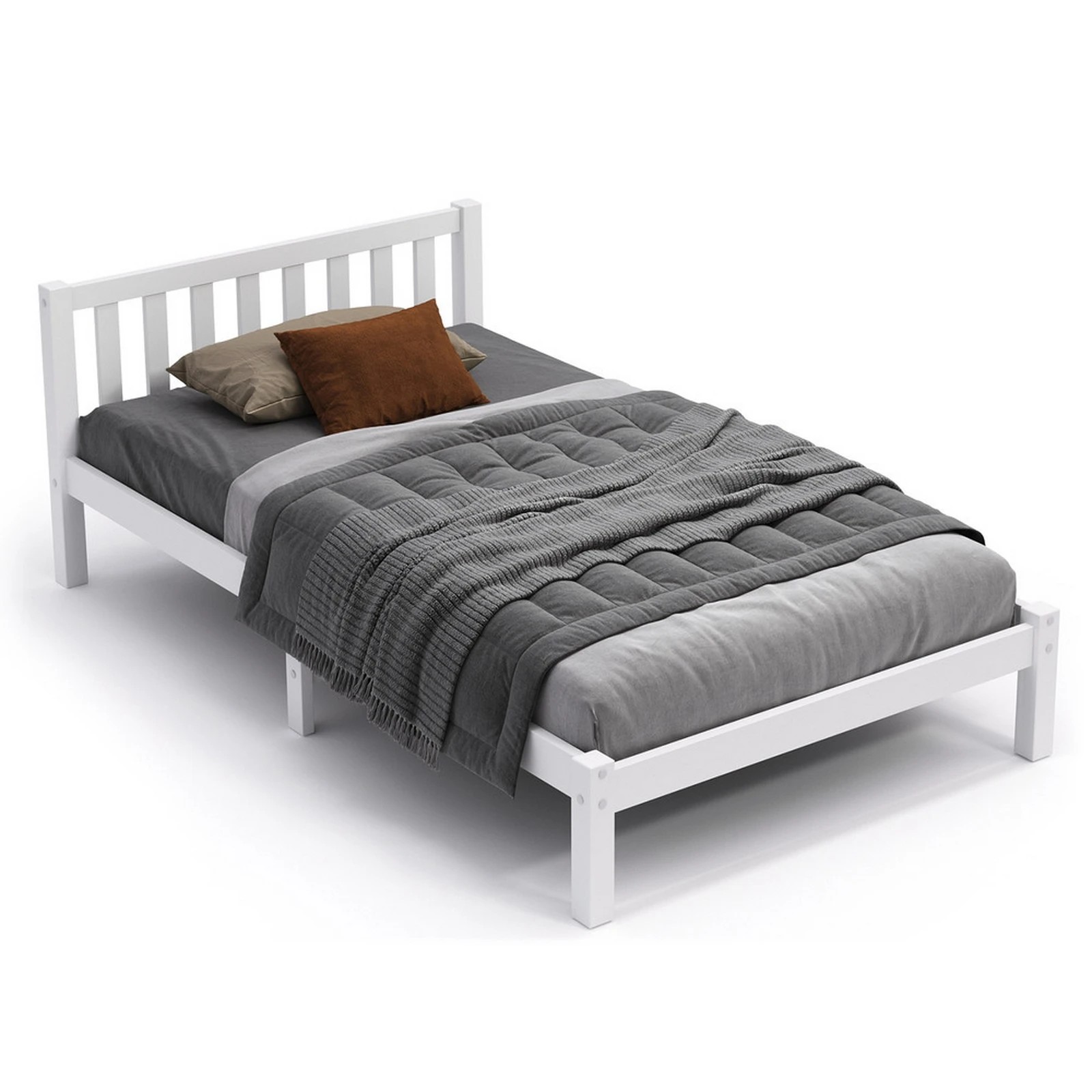 1 Alfordson Bed Frame Wooden Timber Single Size Mattress Base Platform Fenella - White, 1 of 10