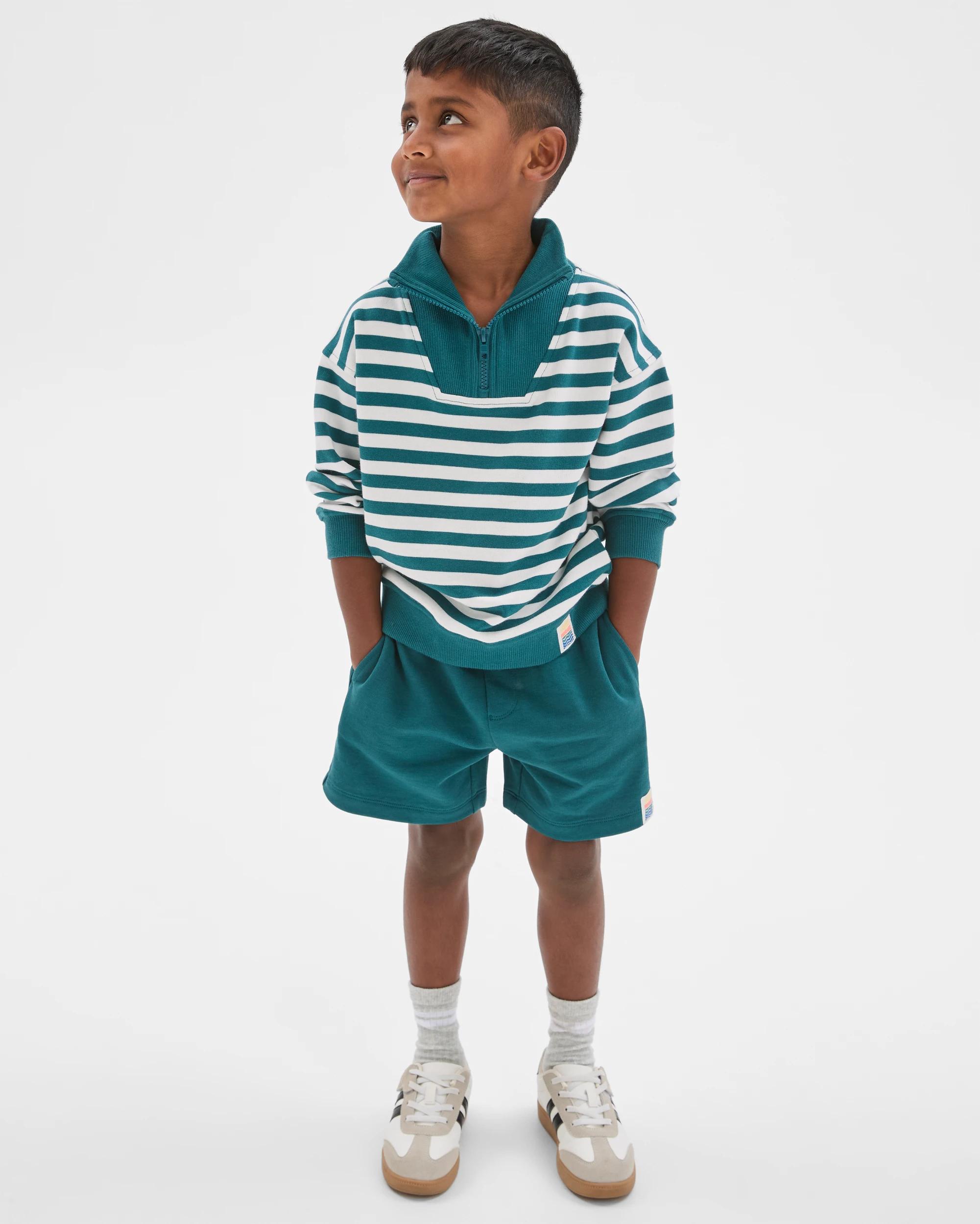 2 Target Kids Australian Cotton 1/4 Zip Jumper & Shorts 2 Piece Set GREEN STRIPE, 2 of 7