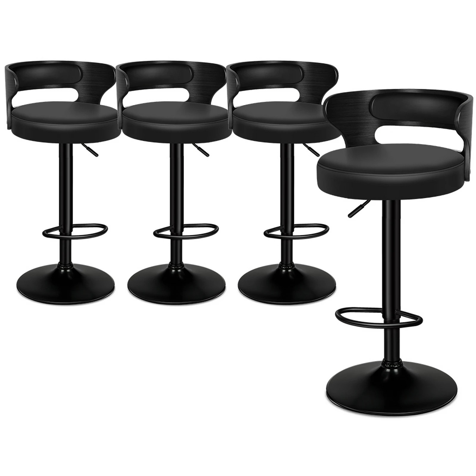 1 Alfordson 4x Bar Stool Kitchen Swivel Chair Wooden Leather Ramiro - Black, 1 of 10