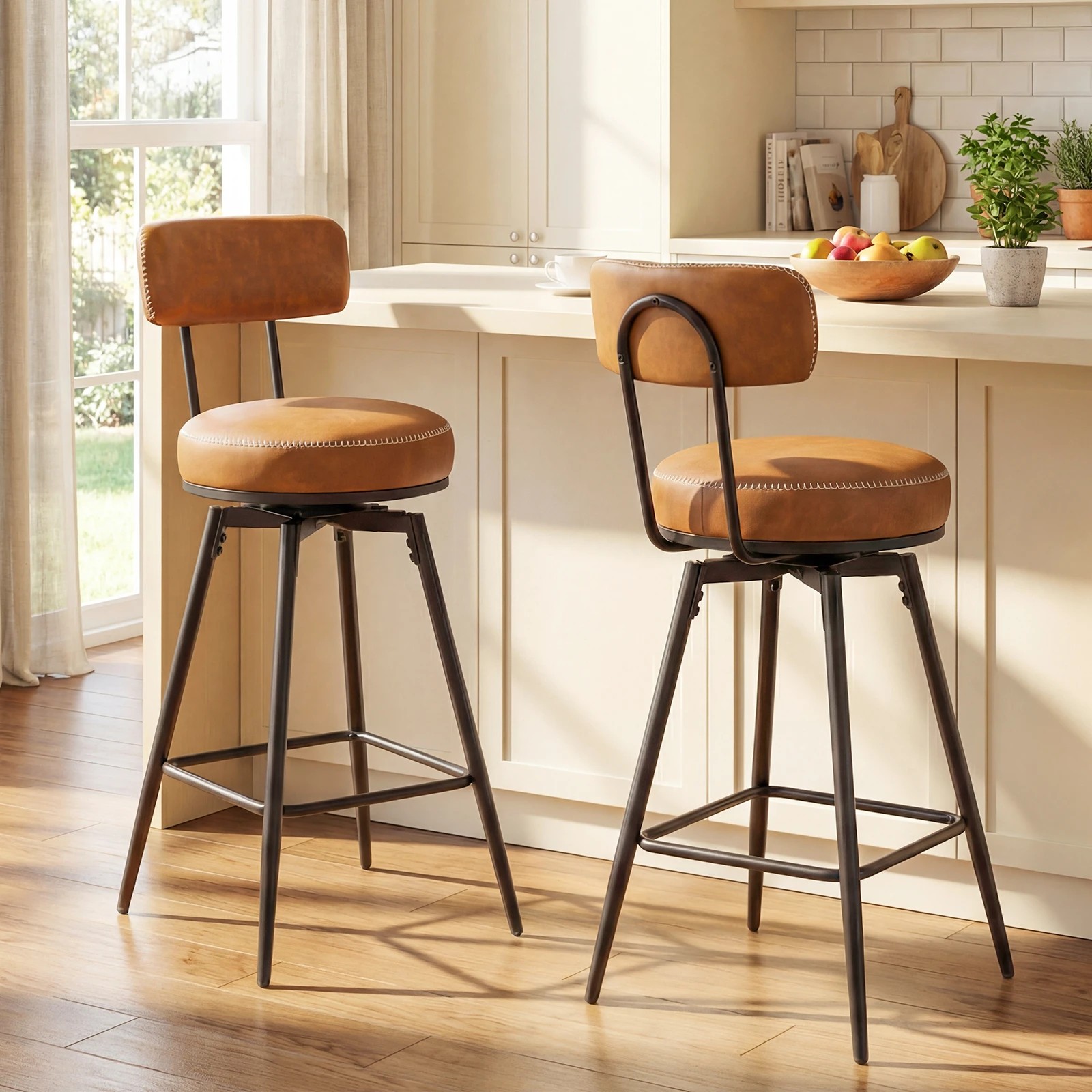 3 Costway 2x Swivel Bar Stools Modern Counter Height Chairs Kitchen Faux Leather Upholstered Barstools, 3 of 4