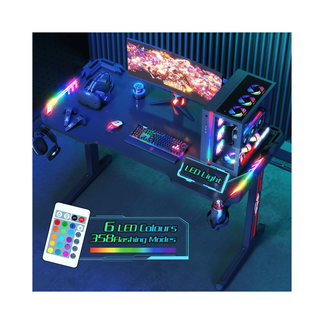 3 Advwin Gaming Desk 120cm With Rgb Led Light Computer Desk, 3 of 6