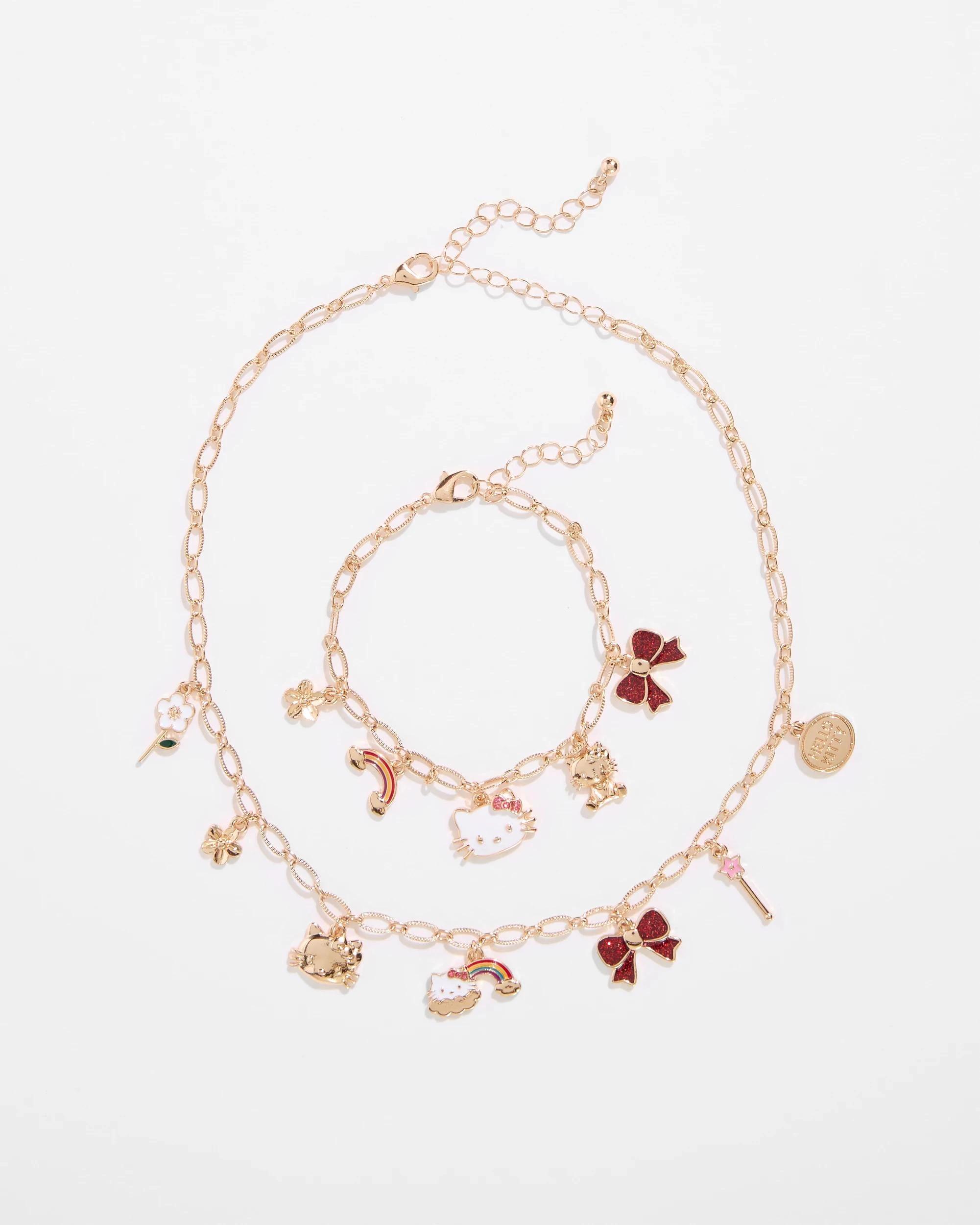 1 Kids Licensed Hello Kitty Charm Bracelet and Necklace Set GOLD, 1 of 3