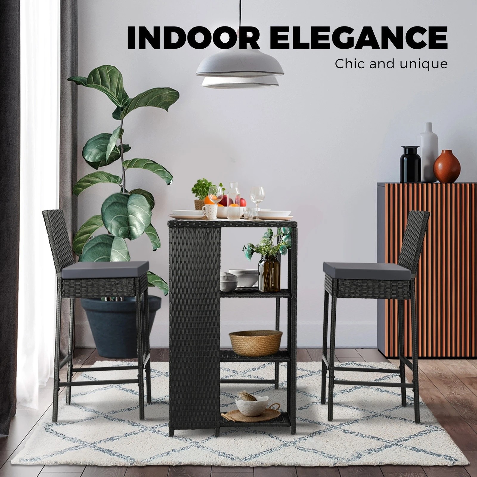 2 Livsip Outdoor Bar Table Dining Chairs Stools Set Rattan Patio Furniture 3 Piece
 - Multi, 2 of 10