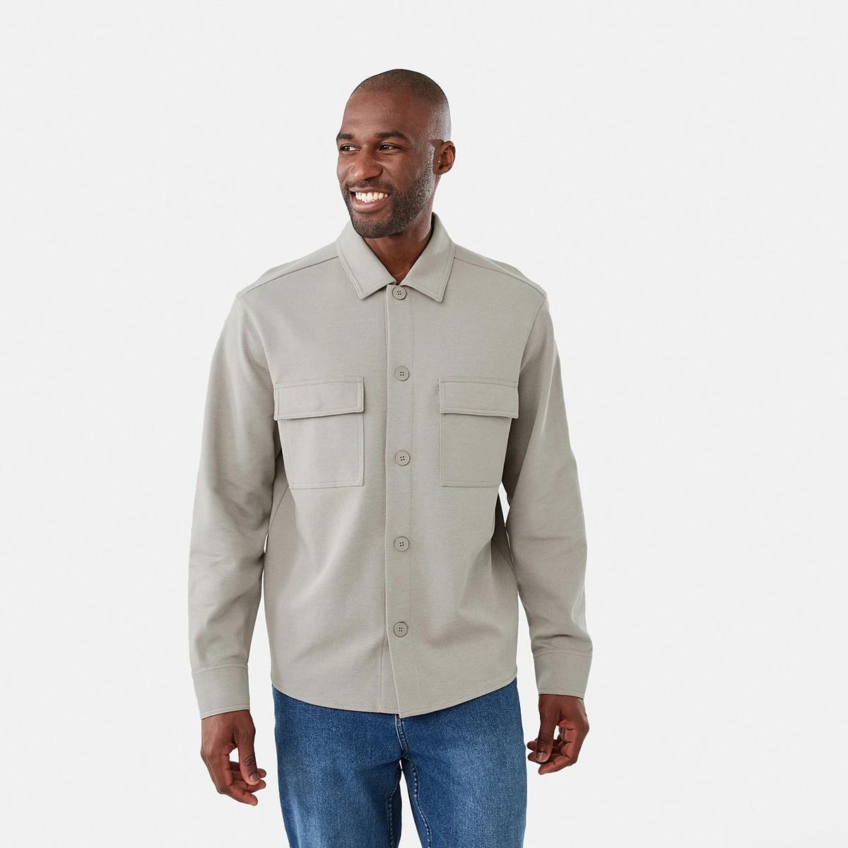 1 Long Sleeve Textured Knit Shirt Bge Smoke, 1 of 7