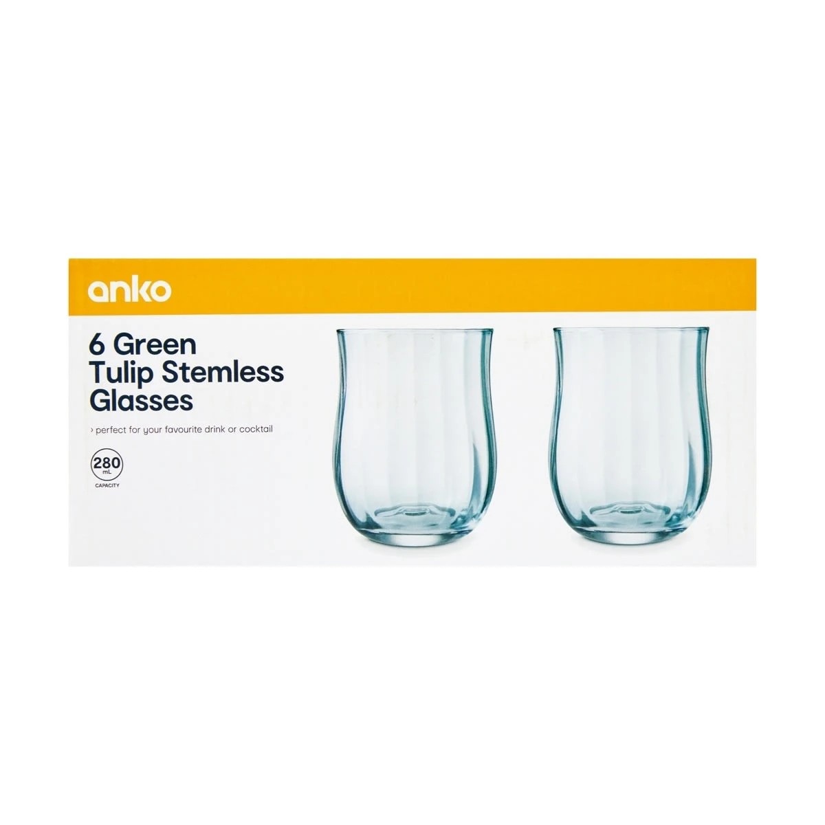 6 6 Green Tulip Stemless Glasses, 6 of 7